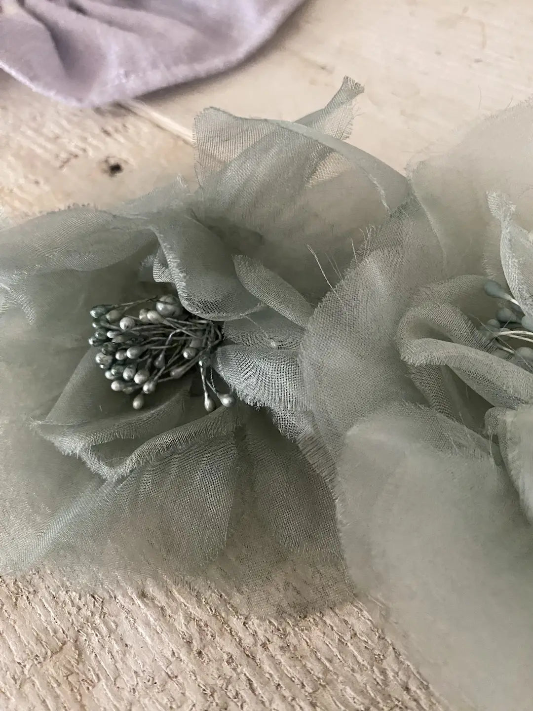 Pair Vintage Dusty Teal Blue Millinery Flowers Rose