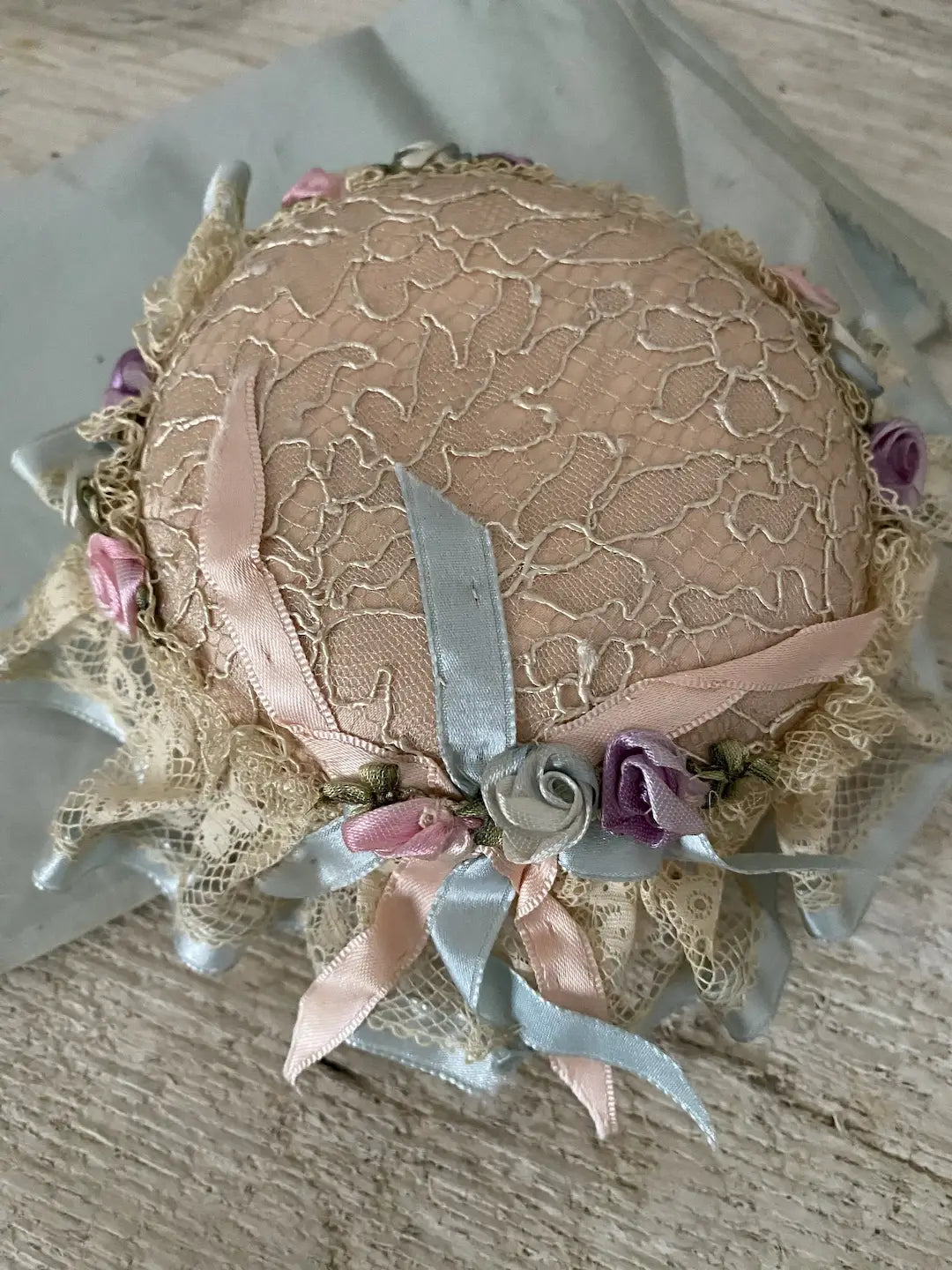 Antique Lace Silk Ribbonwork Pin Cushion