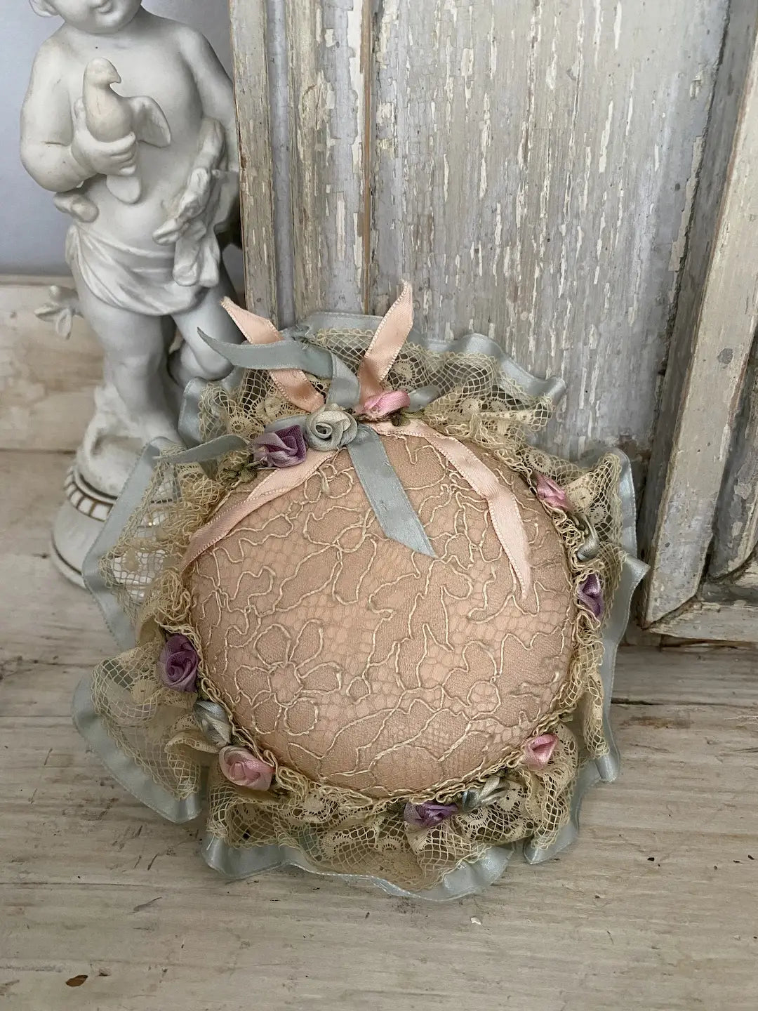 Antique Lace Silk Ribbonwork Pin Cushion