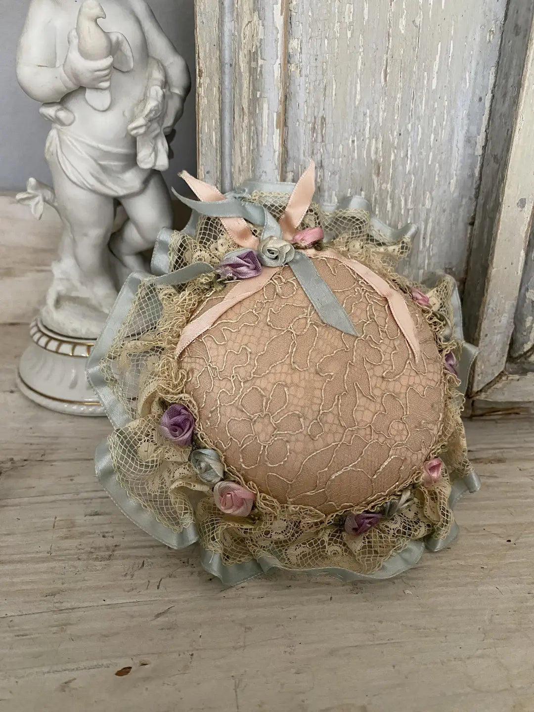 Antique Lace Silk Ribbonwork Pin Cushion