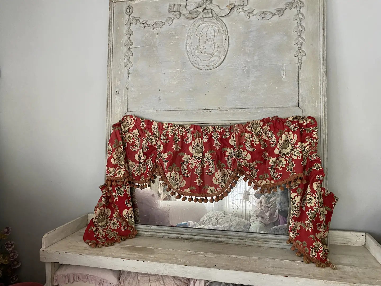 Antique French Fabric Valance Panel Art Nouveau