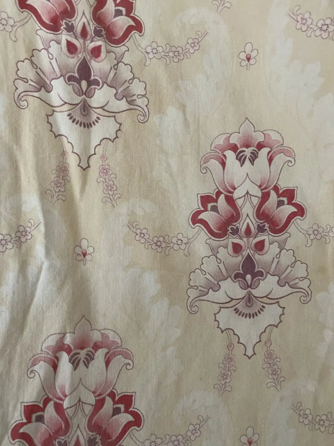 Antique French Art Nouveau Fabric Panel Yellow Pink Floral