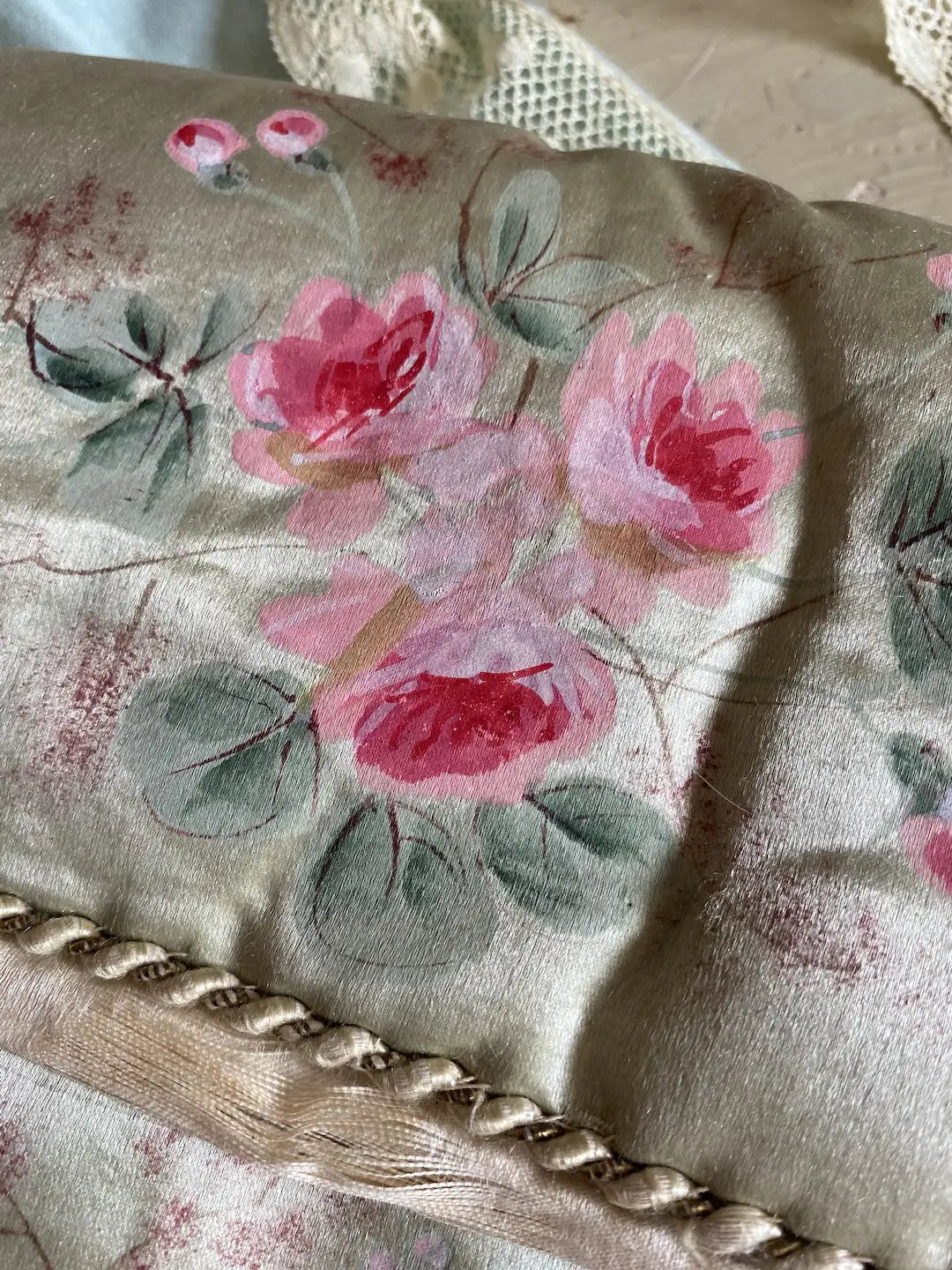 Antique French Painted Delicates Holder Silk