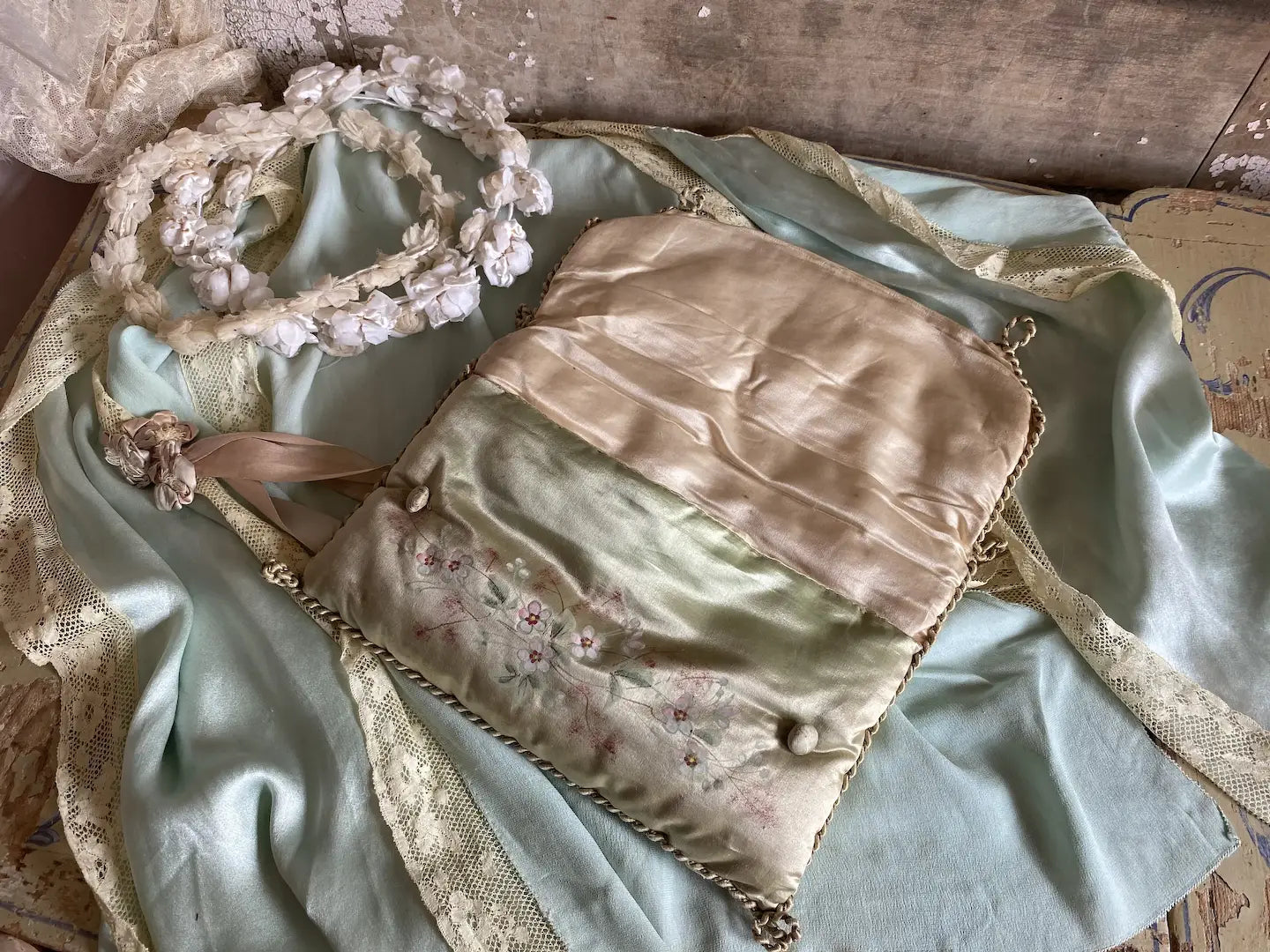 Antique French Painted Delicates Holder Silk