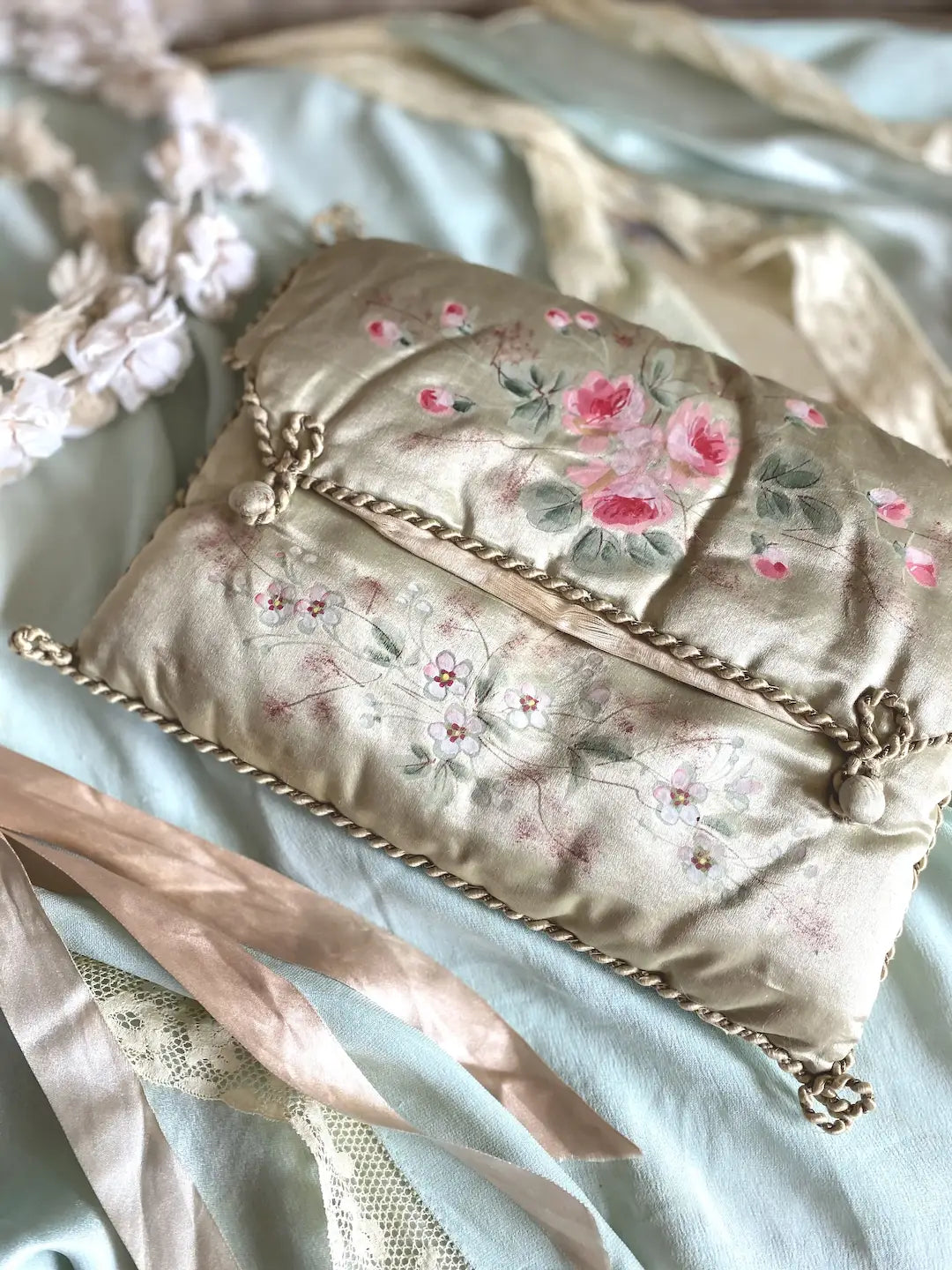 Antique French Painted Delicates Holder Silk