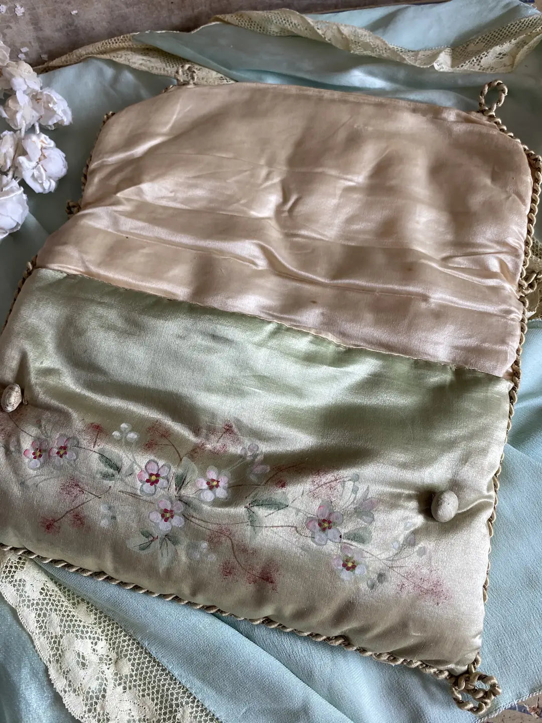 Antique French Painted Delicates Holder Silk