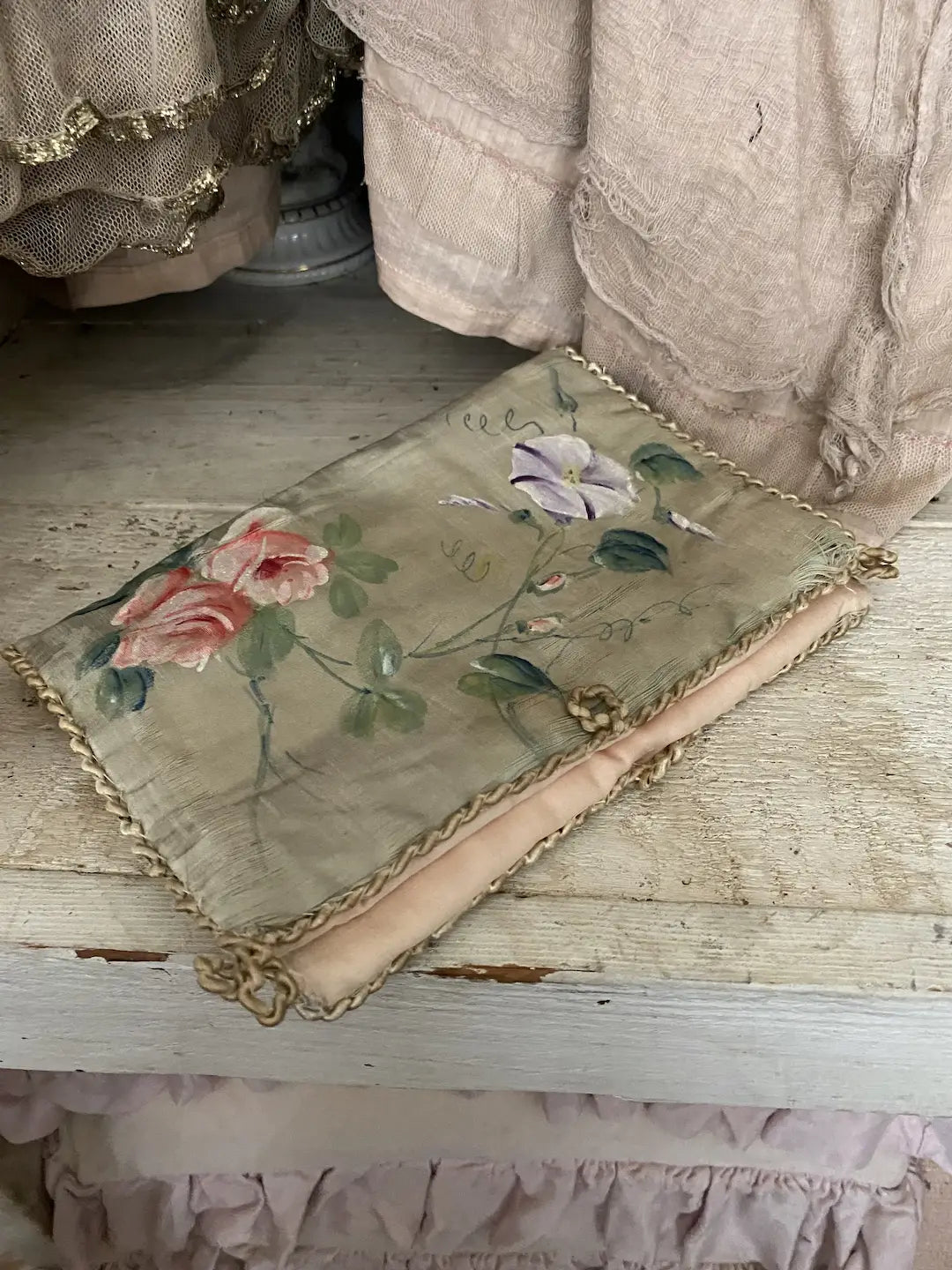Antique French Silk Lingerie Keeper Holder