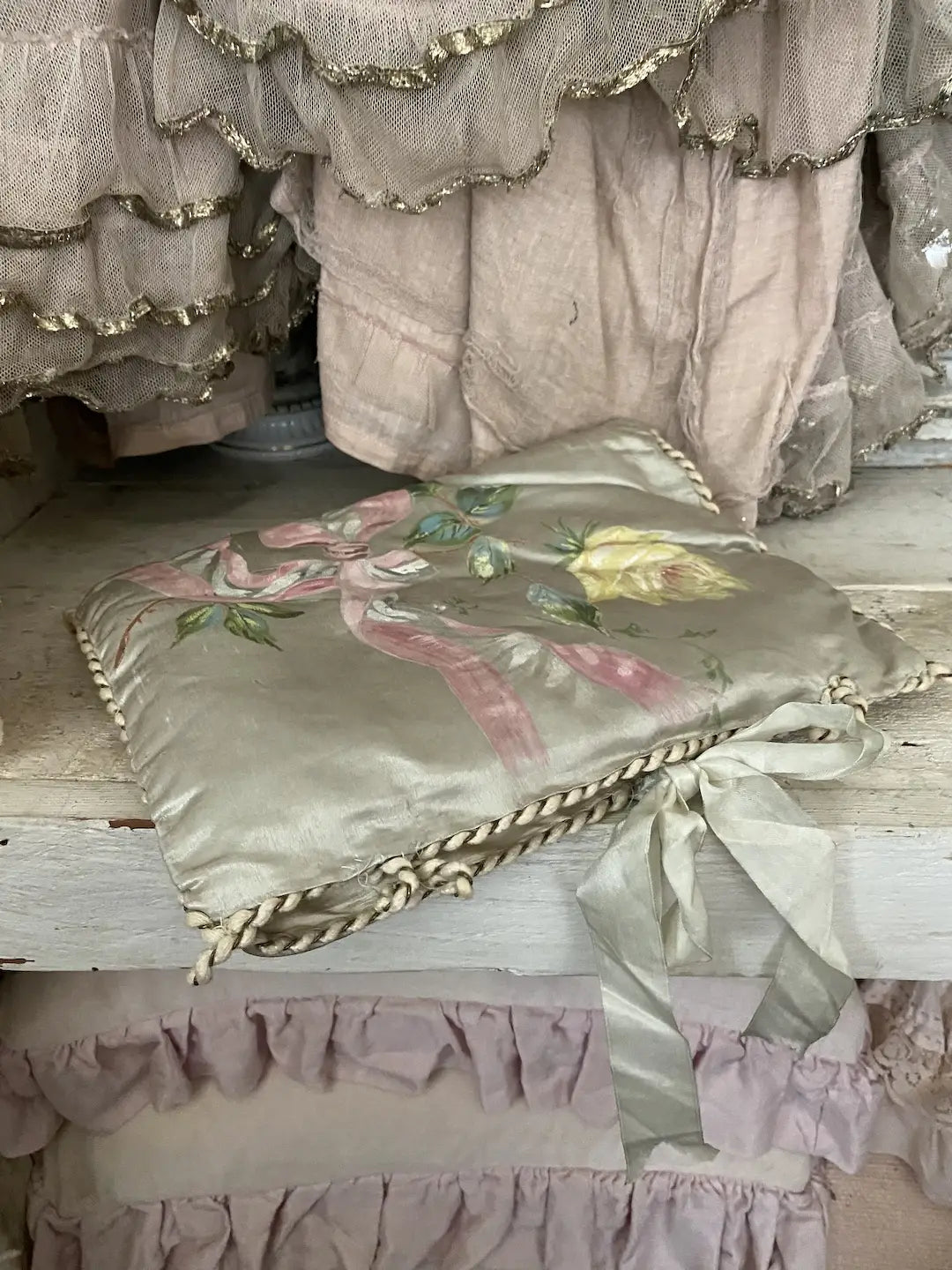 Antique French Silk Lingerie Keeper Holder