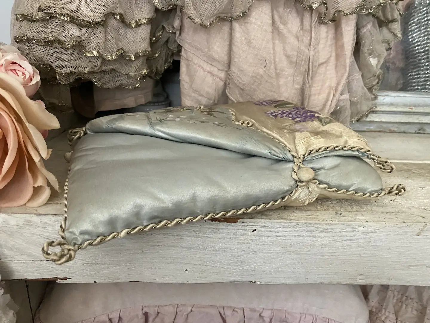 Antique French Silk Lingerie Keeper Holder