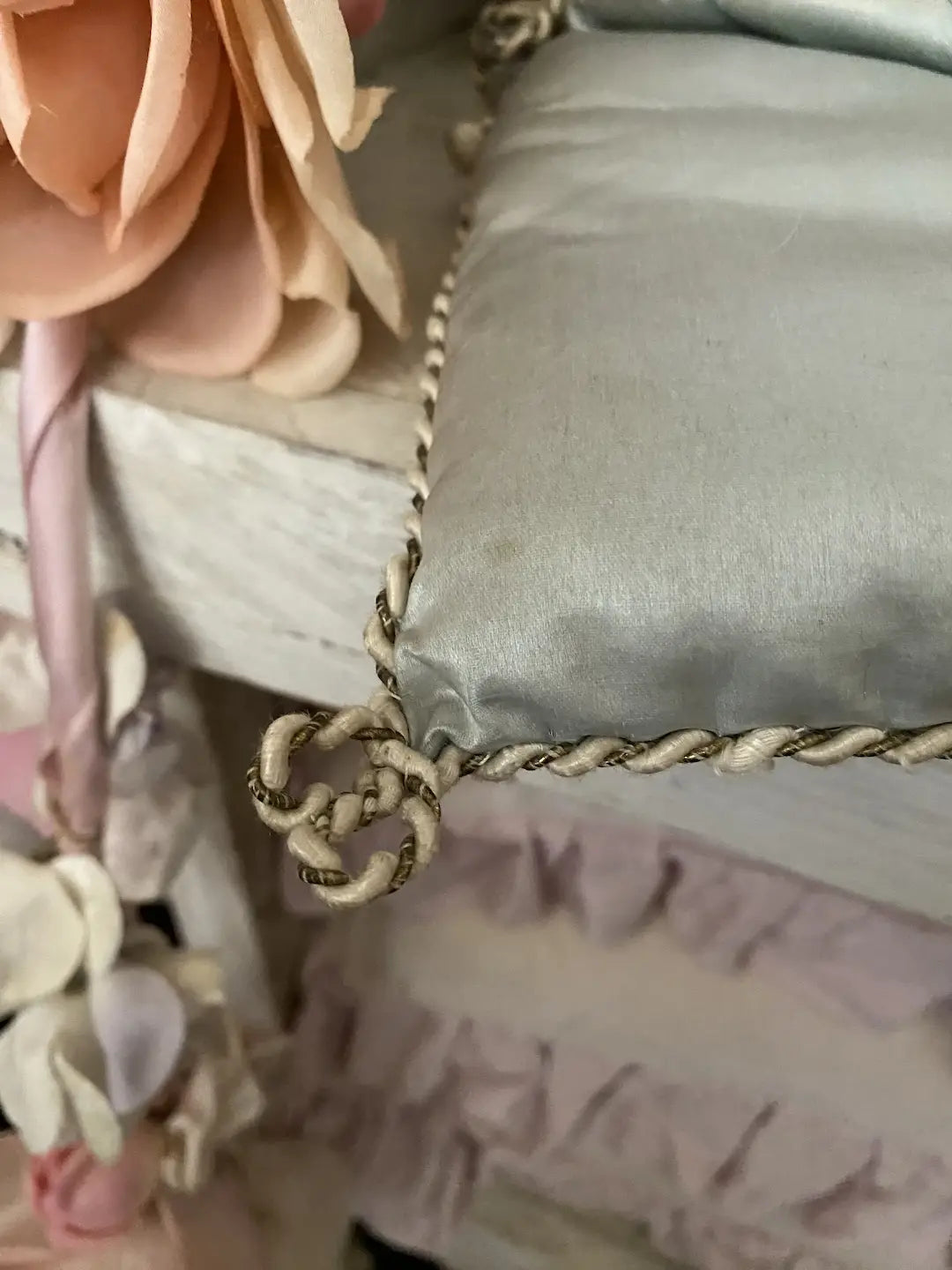 Antique French Silk Lingerie Keeper Holder