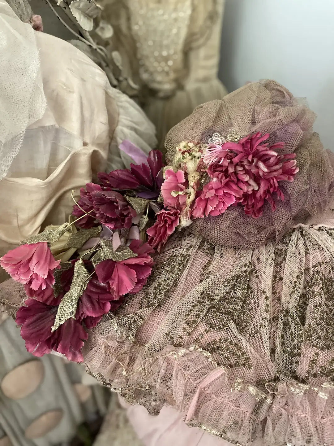 Vintage Headdress Flowers Lace Tulle Showgirl