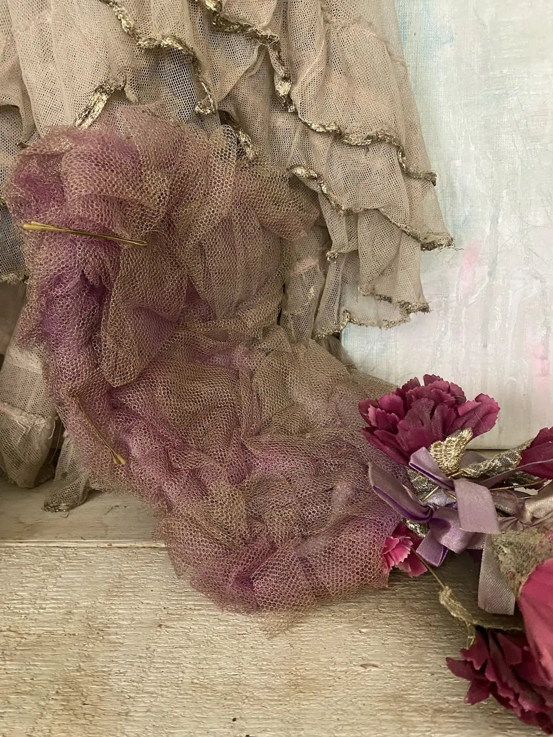 Vintage Headdress Flowers Lace Tulle Showgirl