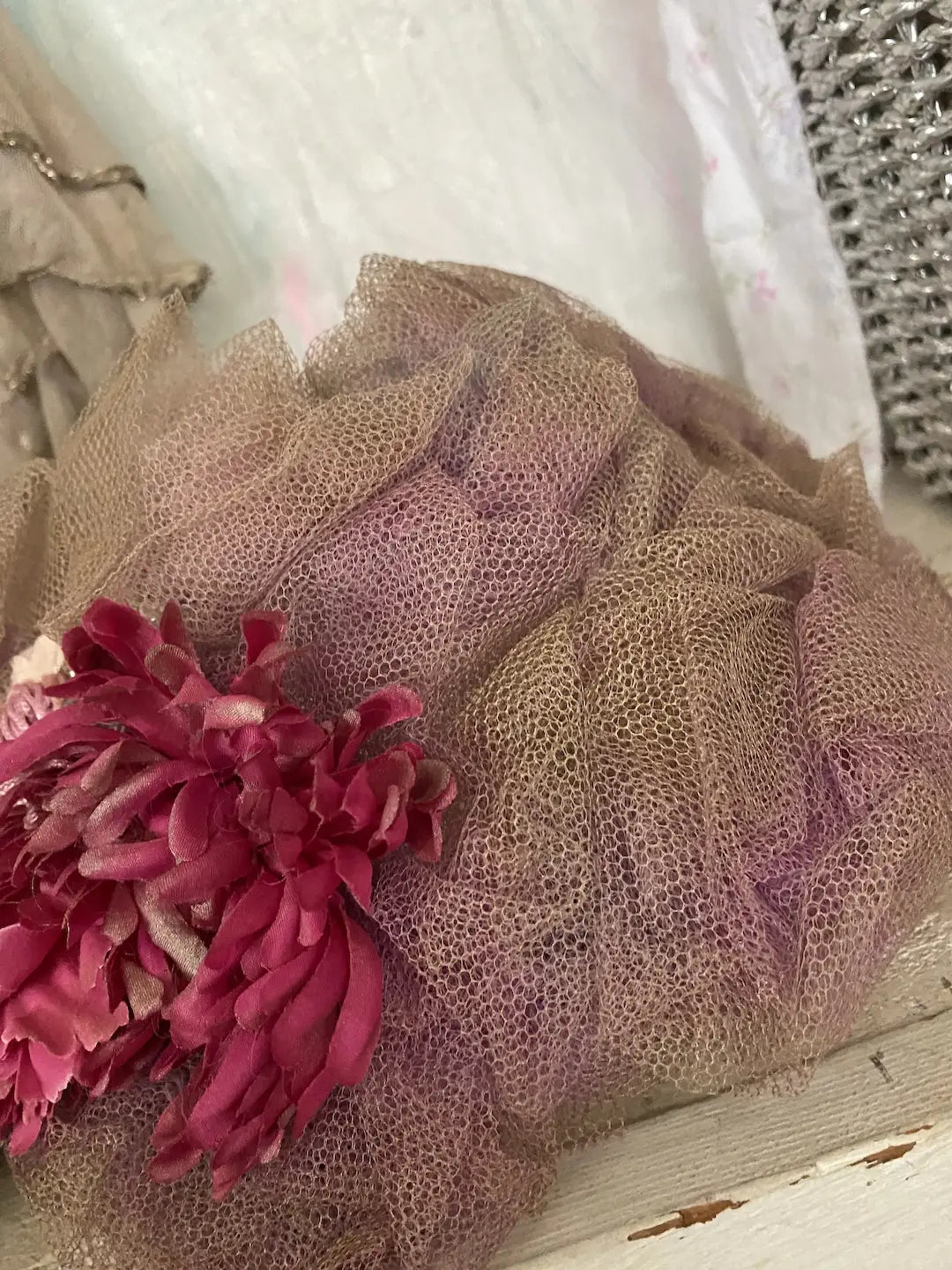 Vintage Headdress Flowers Lace Tulle Showgirl