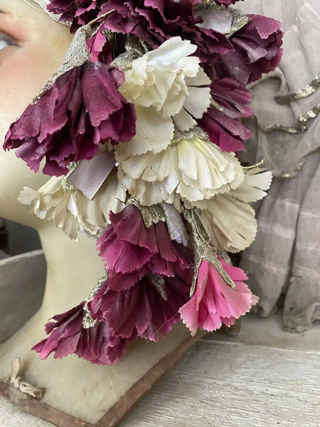 Vintage Headdress Flowers Lace Tulle Showgirl