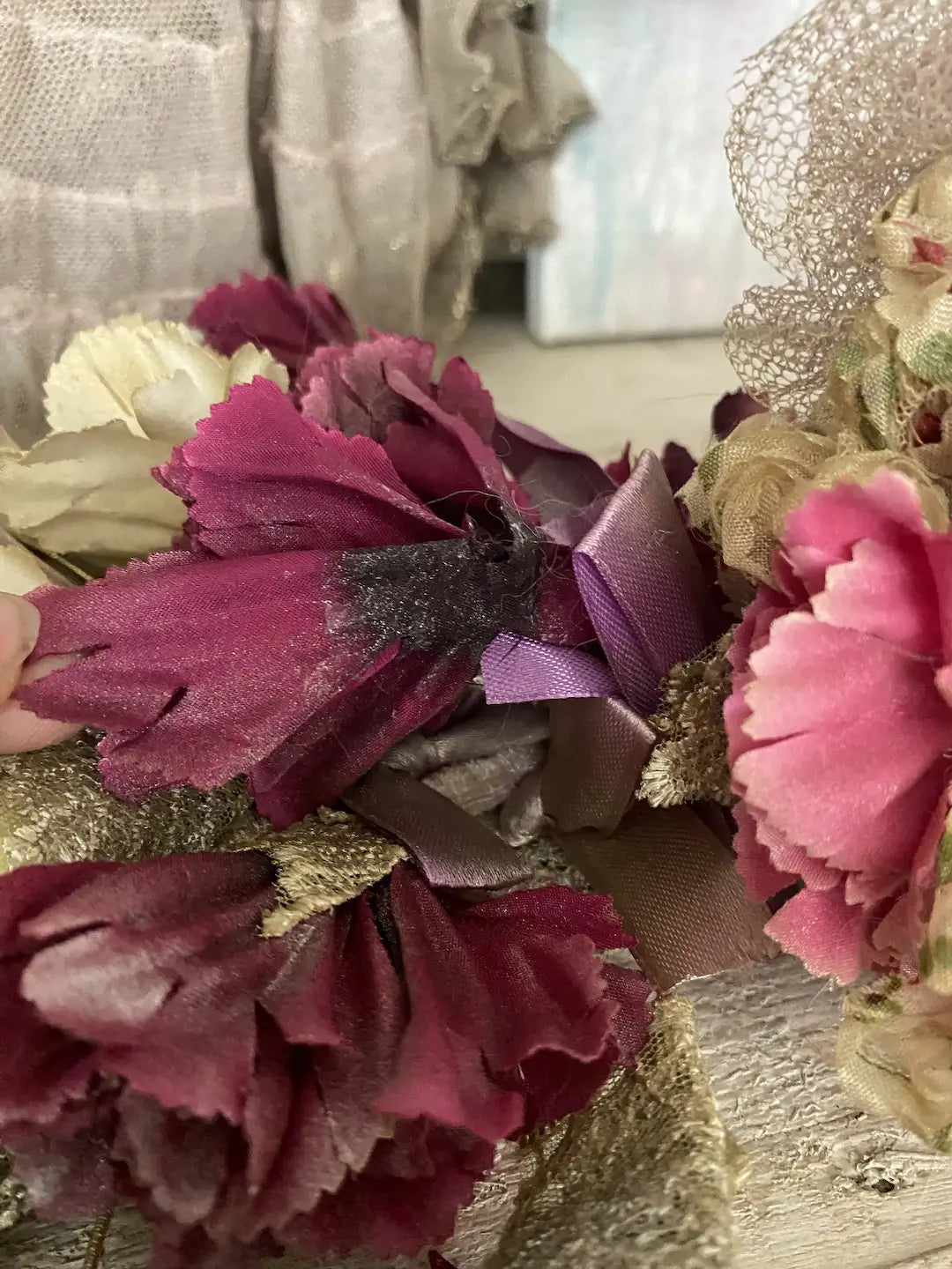 Vintage Headdress Flowers Lace Tulle Showgirl