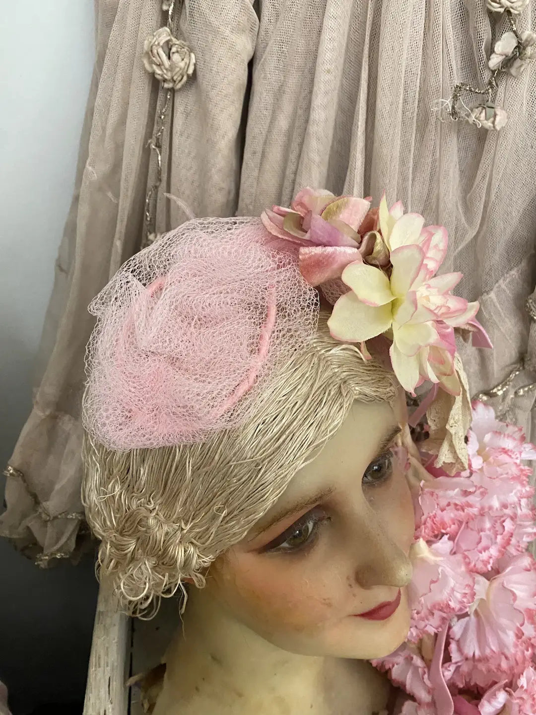 Vintage Headdress Flowers Lace Tulle Showgirl