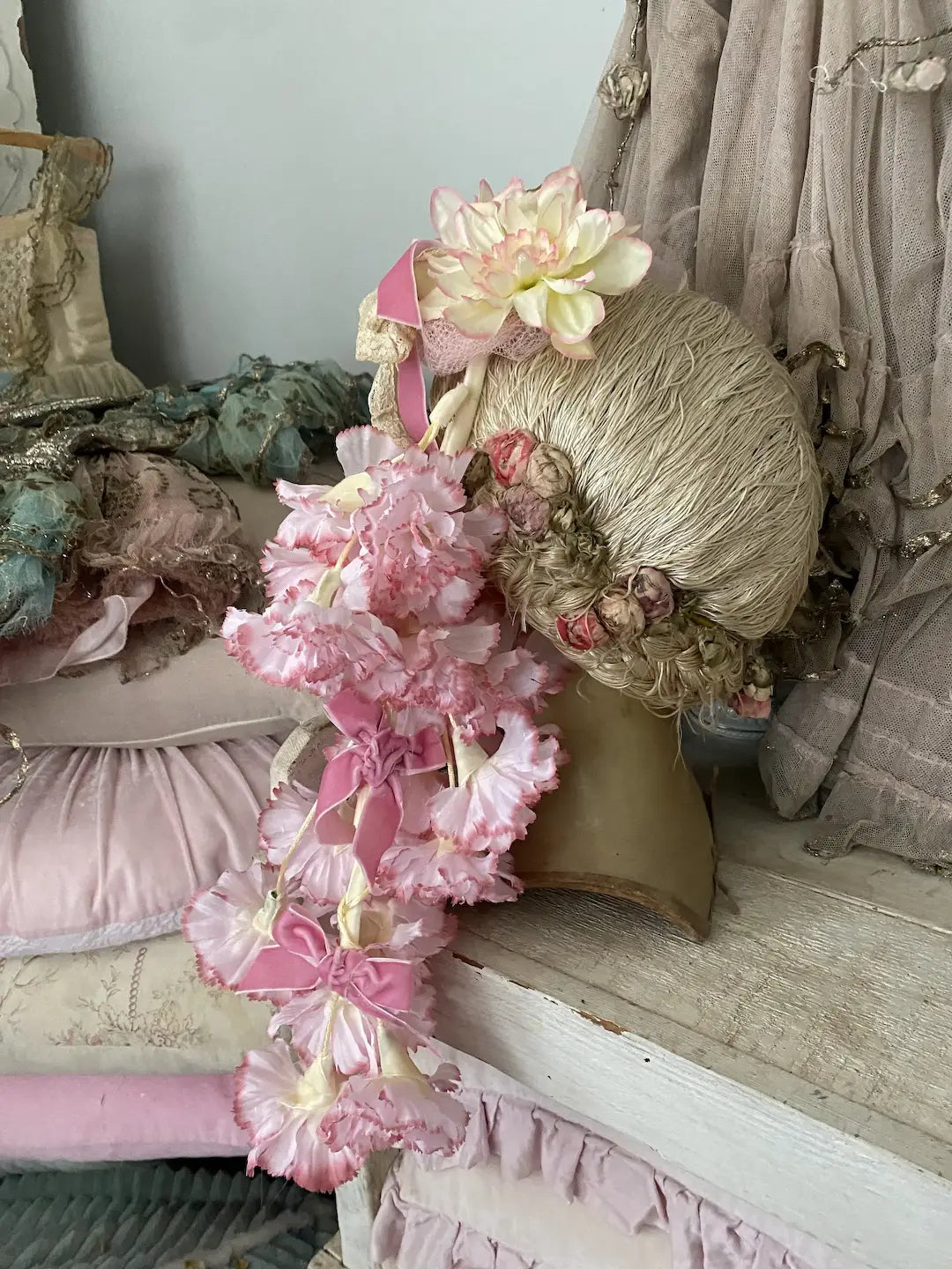 Vintage Headdress Flowers Lace Tulle Showgirl