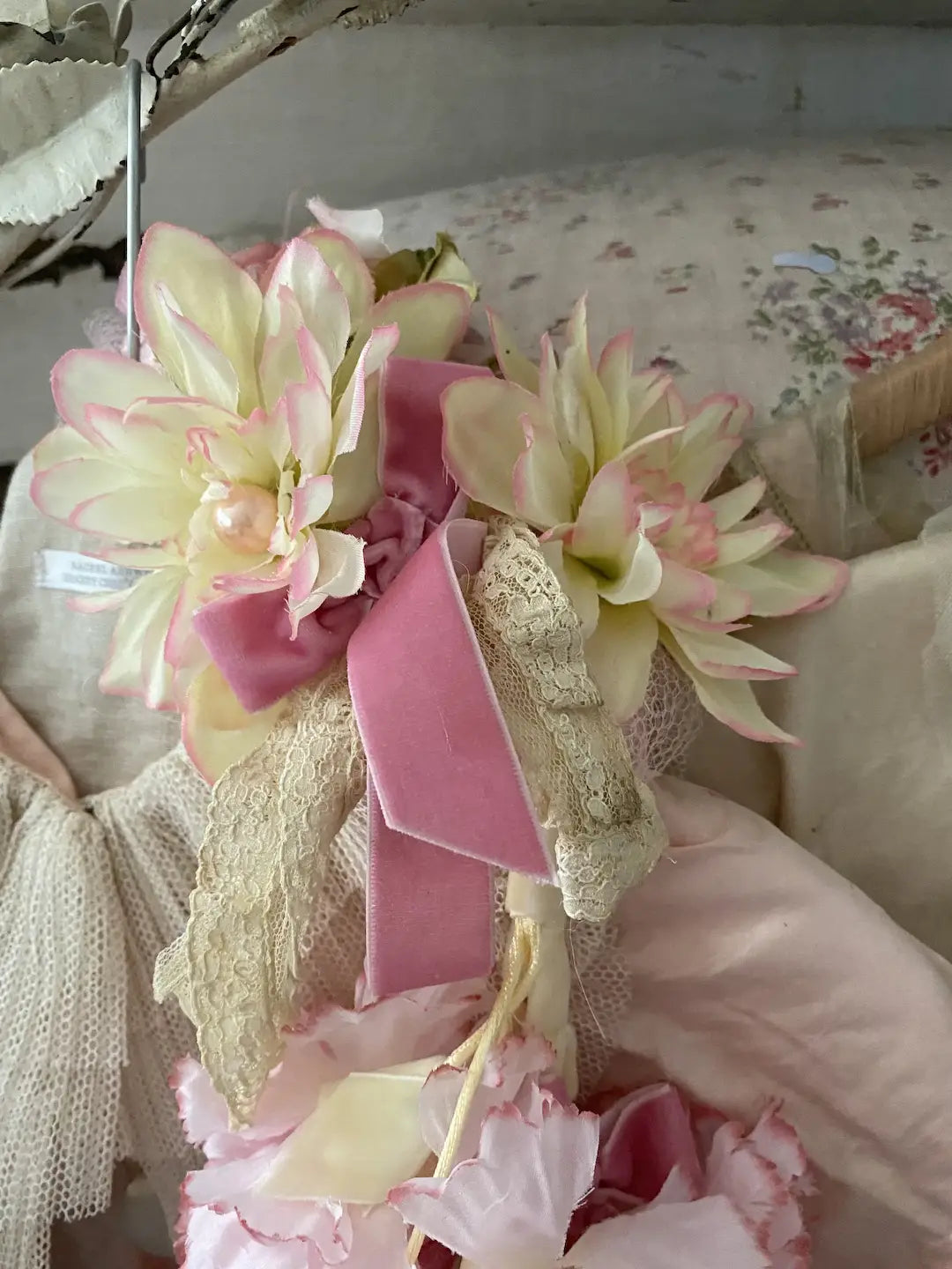 Vintage Headdress Flowers Lace Tulle Showgirl