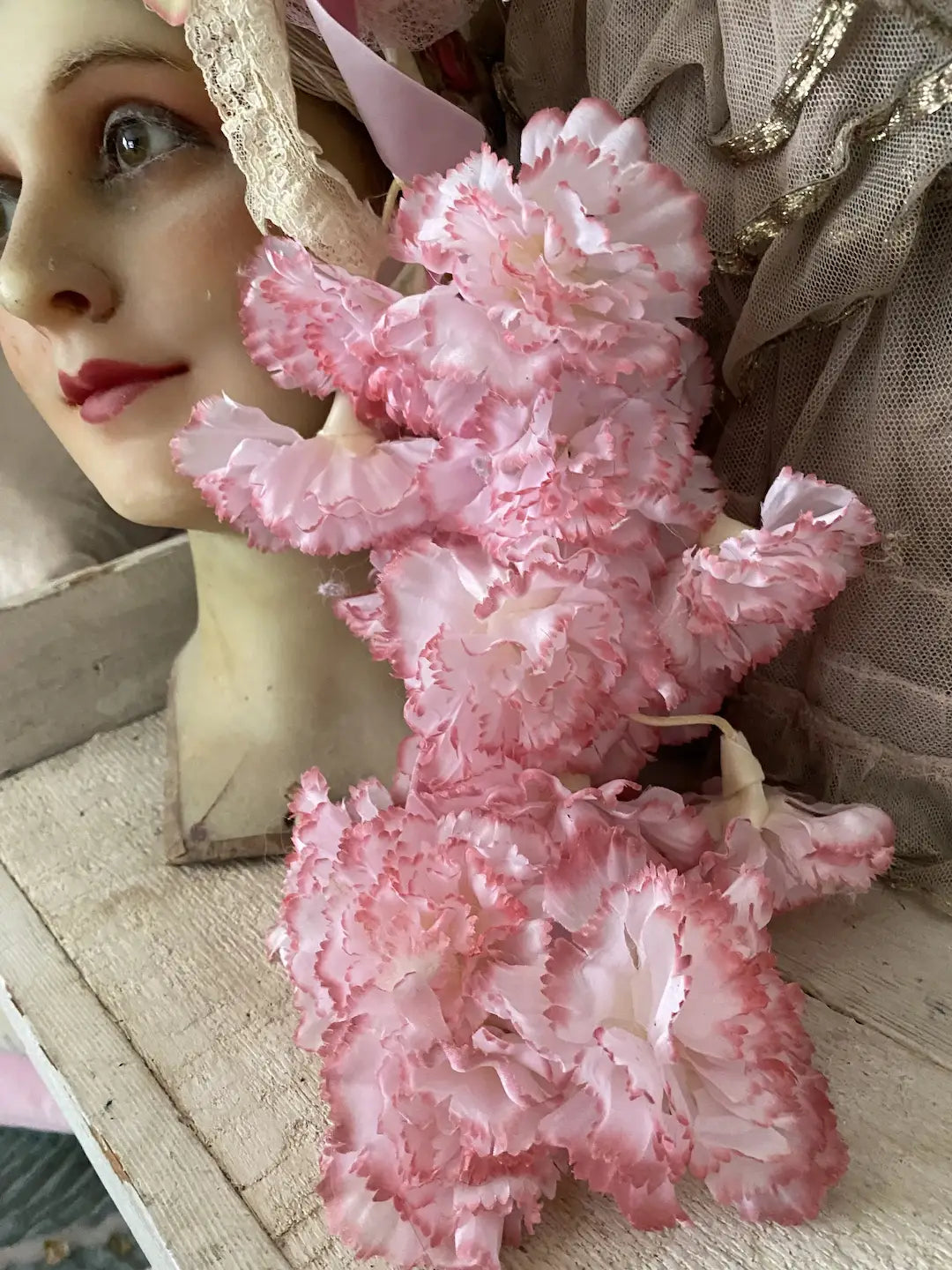 Vintage Headdress Flowers Lace Tulle Showgirl