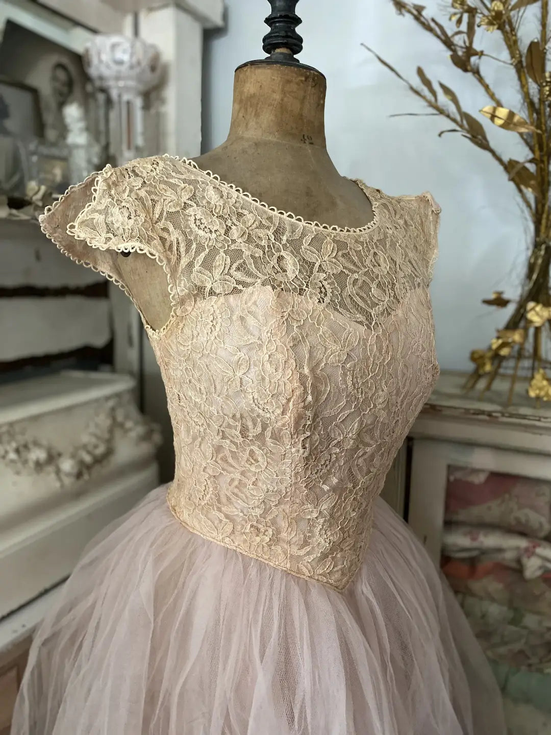 Vintage Prom Dress Pink Floral Lace