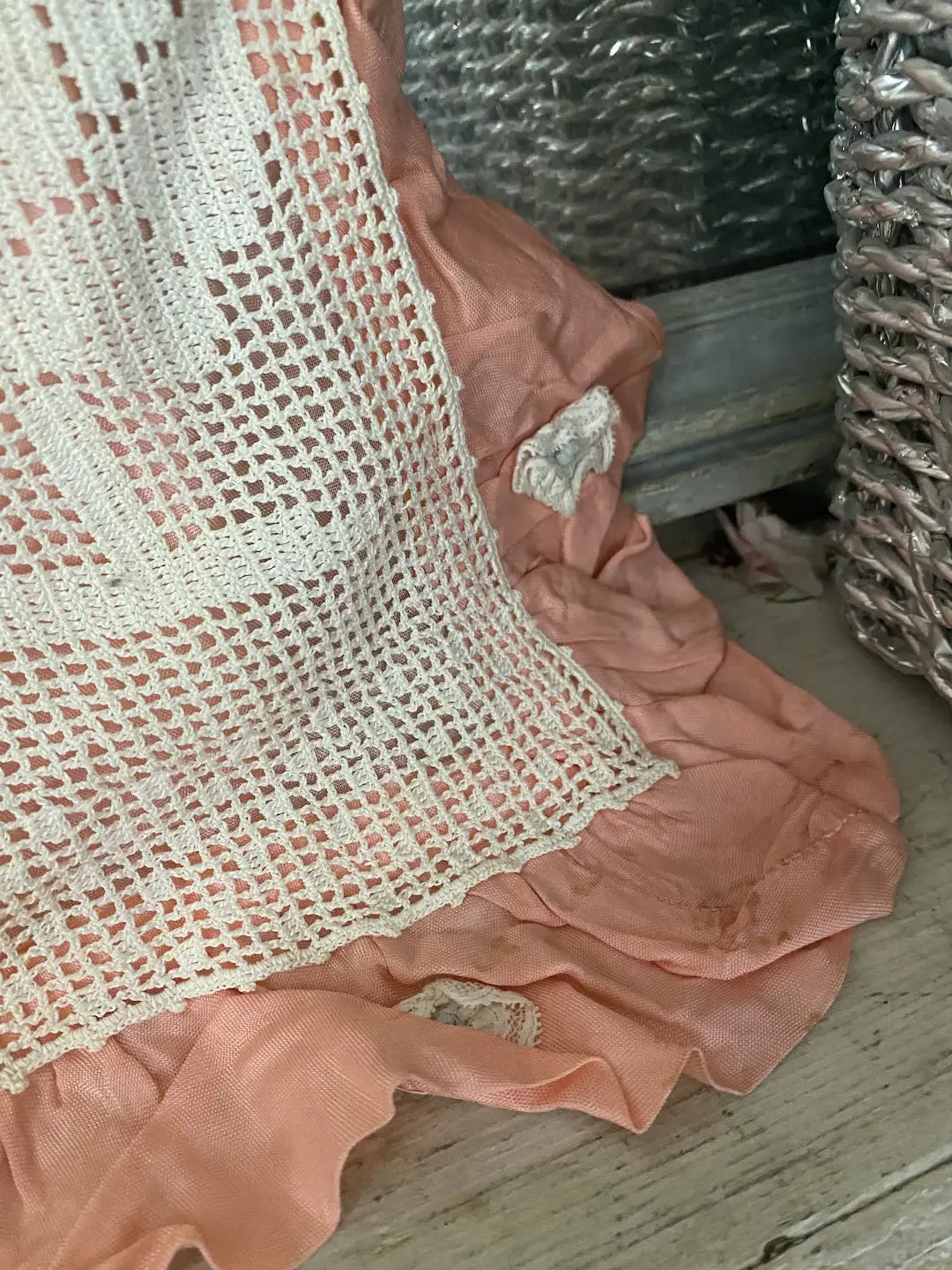 Vintage Pink Ruffled Lace Baby Crib Blanket