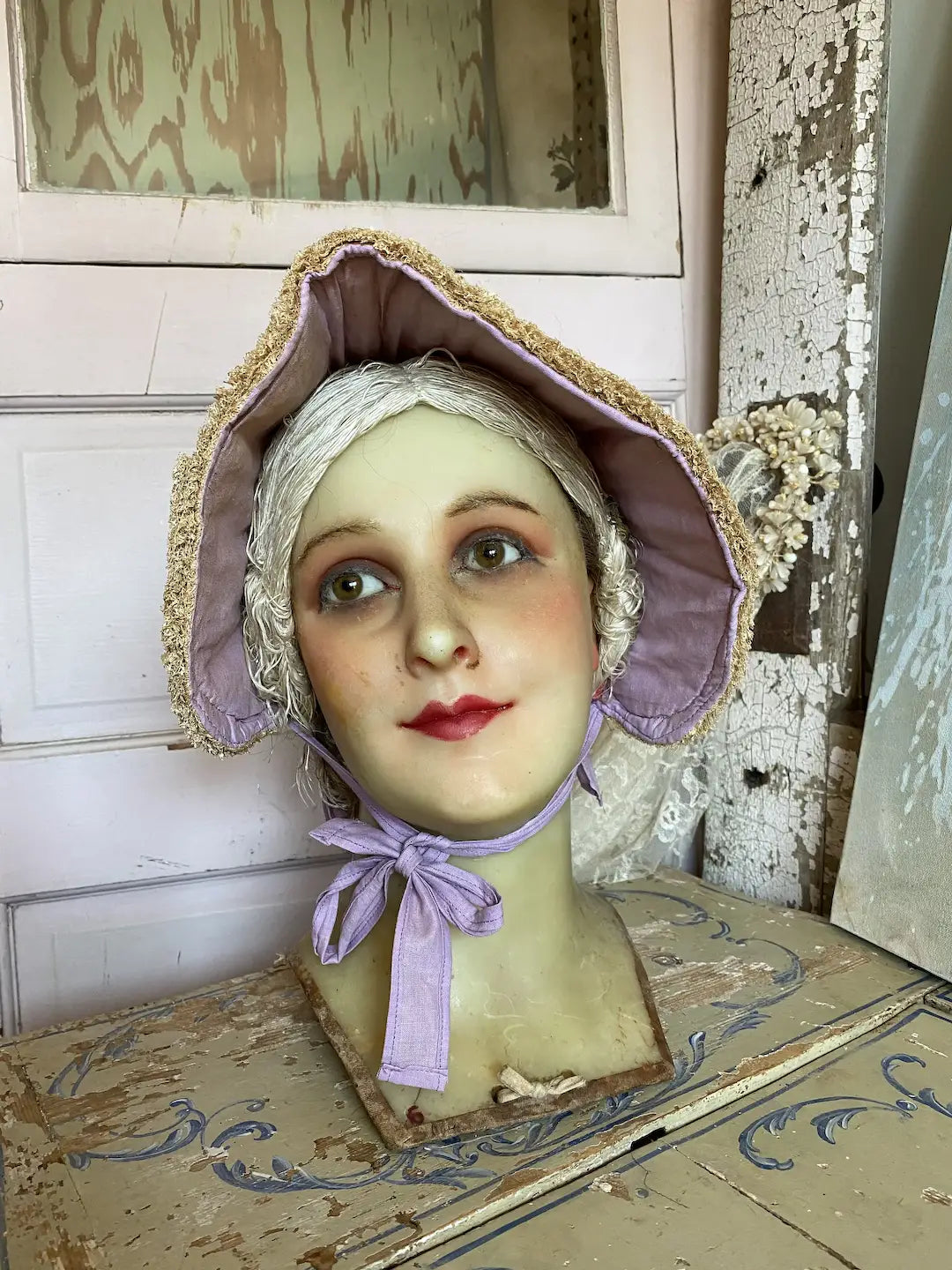 Vintage Lavender Prairie Bonnet Loofah Brim