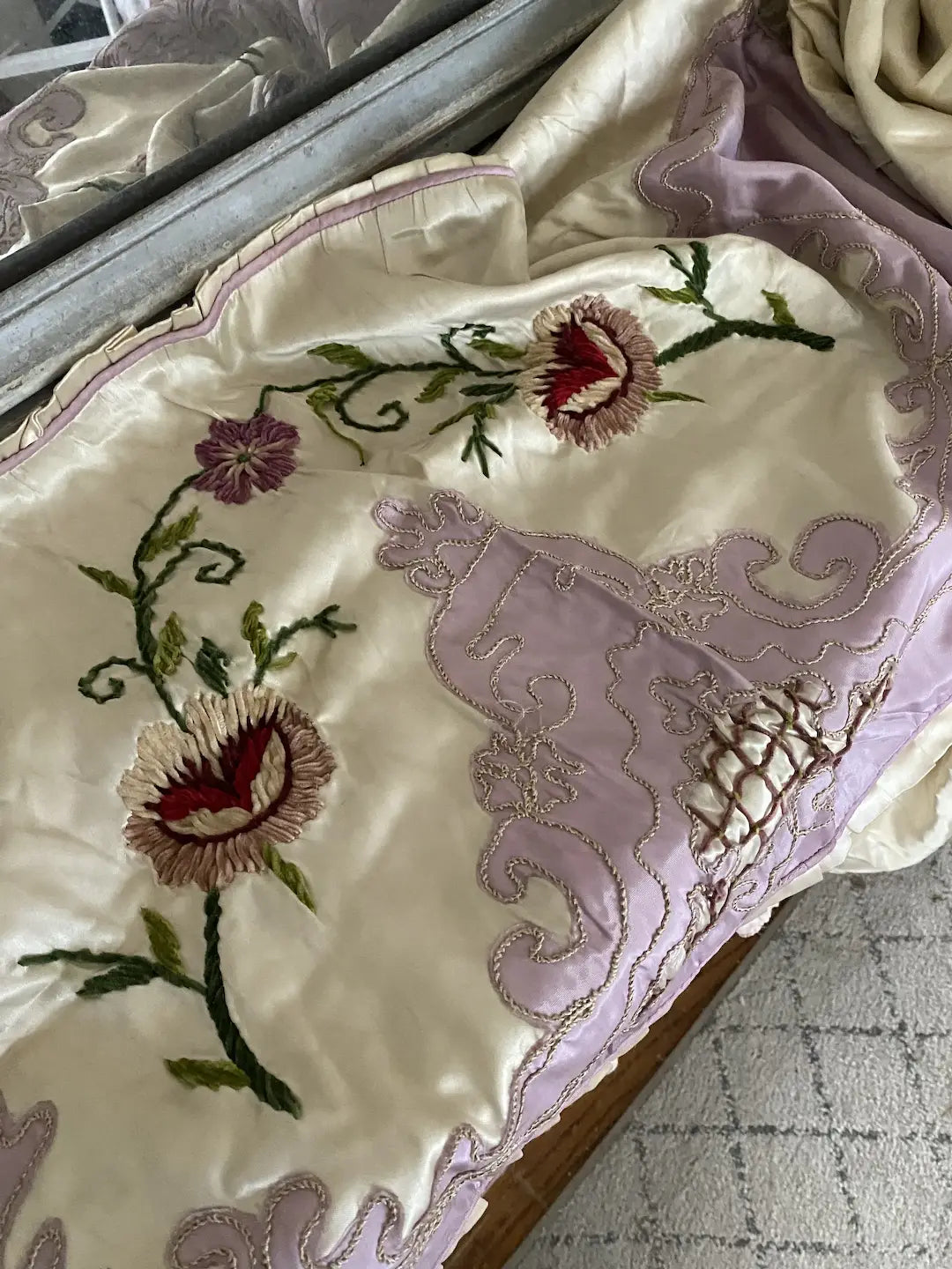 Vintage 1930s Satin Boudoir Bedspread Set