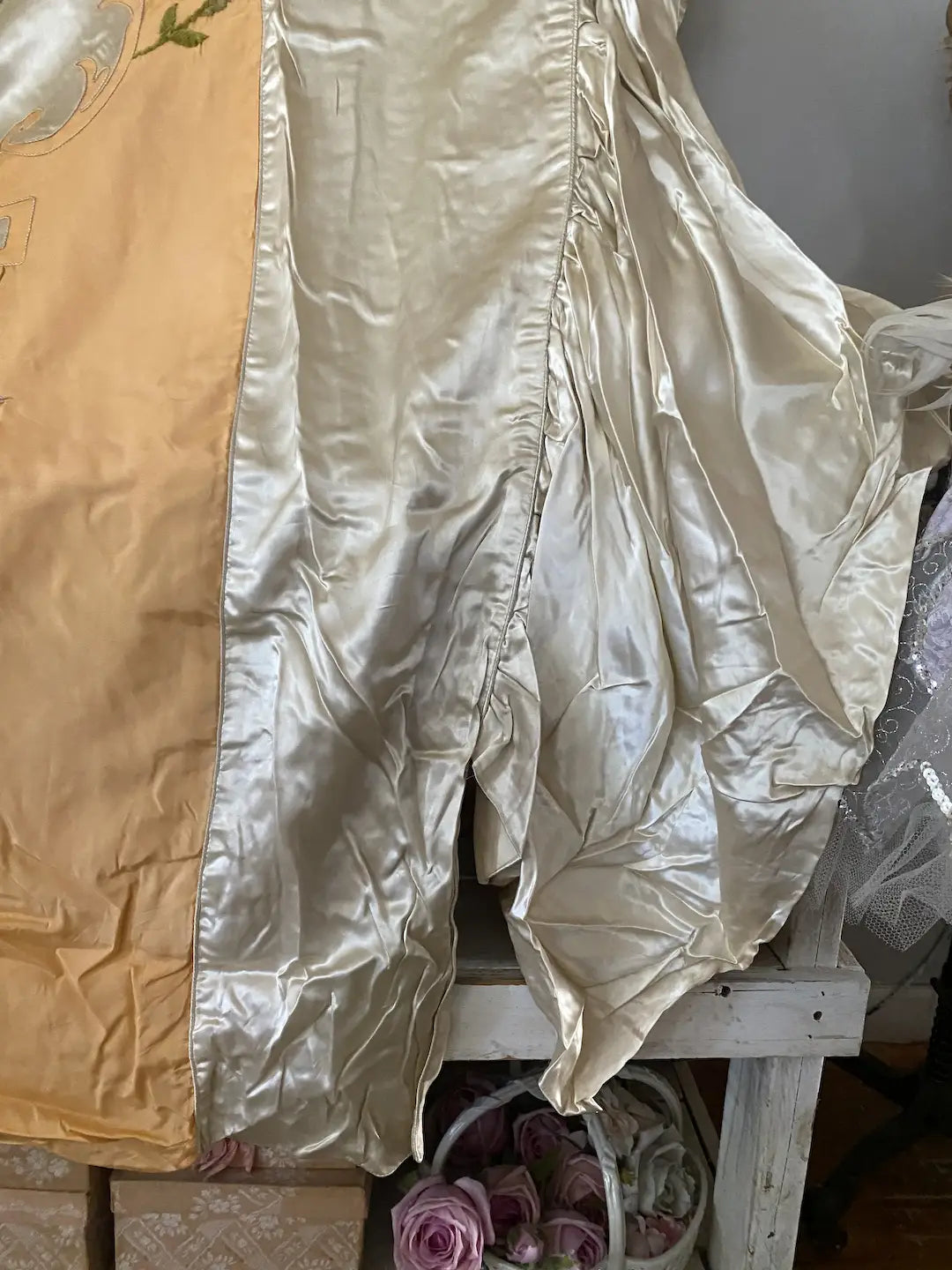 Vintage 1930s 7pc Satin Boudoir Bedspread Set