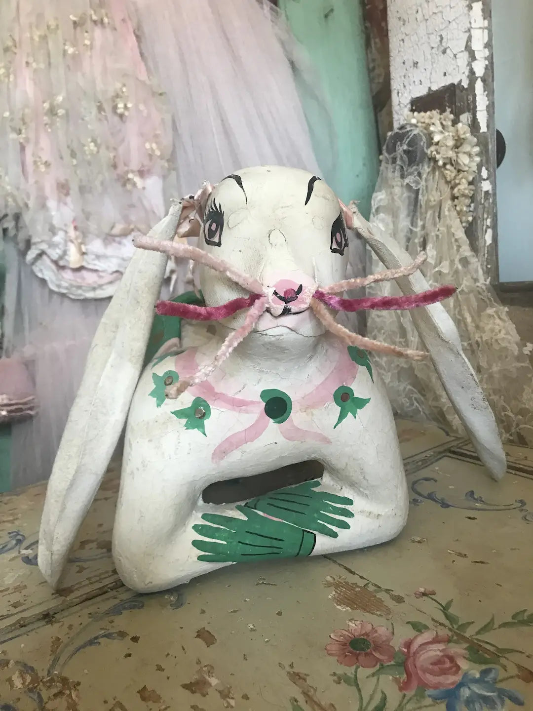Vintage Easter Bunny Basket Candy Container