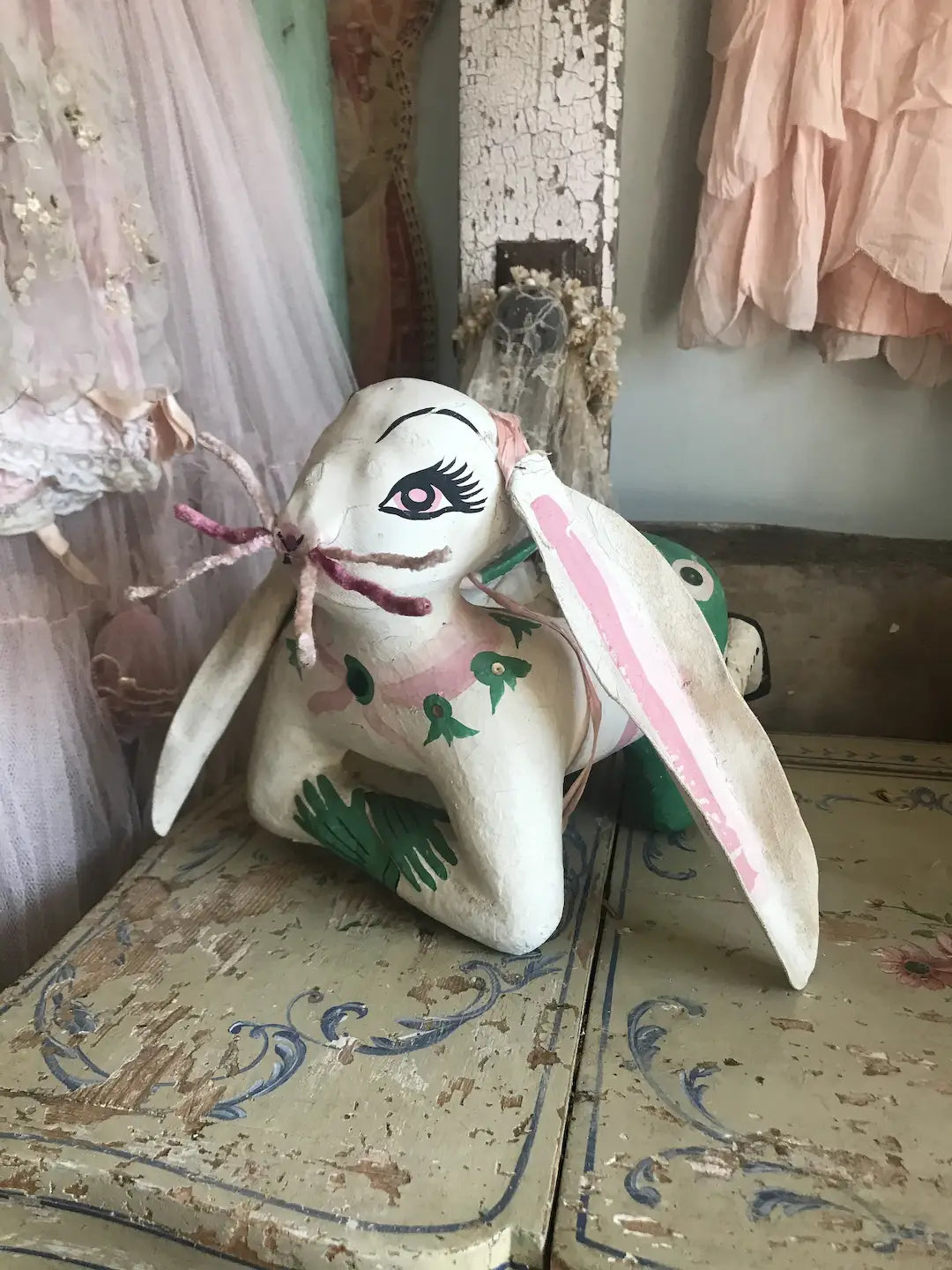 Vintage Easter Bunny Basket Candy Container