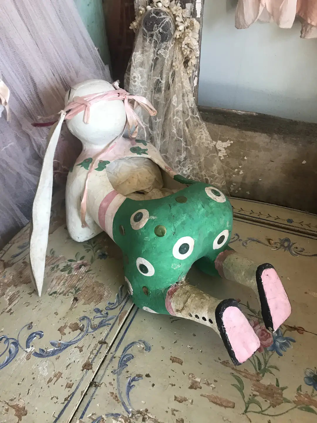 Vintage Easter Bunny Basket Candy Container