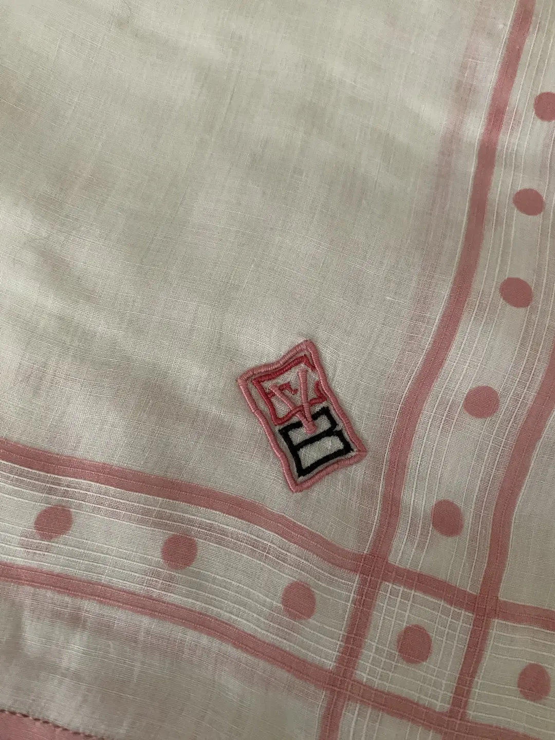 Vintage Hankie Pink White Polka Dot Monogram