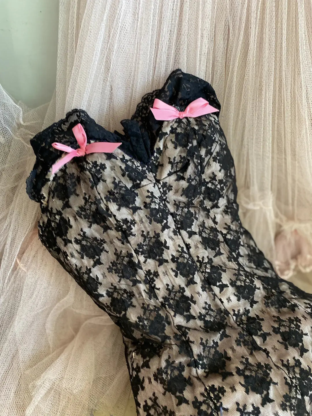 Vintage Burlesque Costume Black Floral Lace