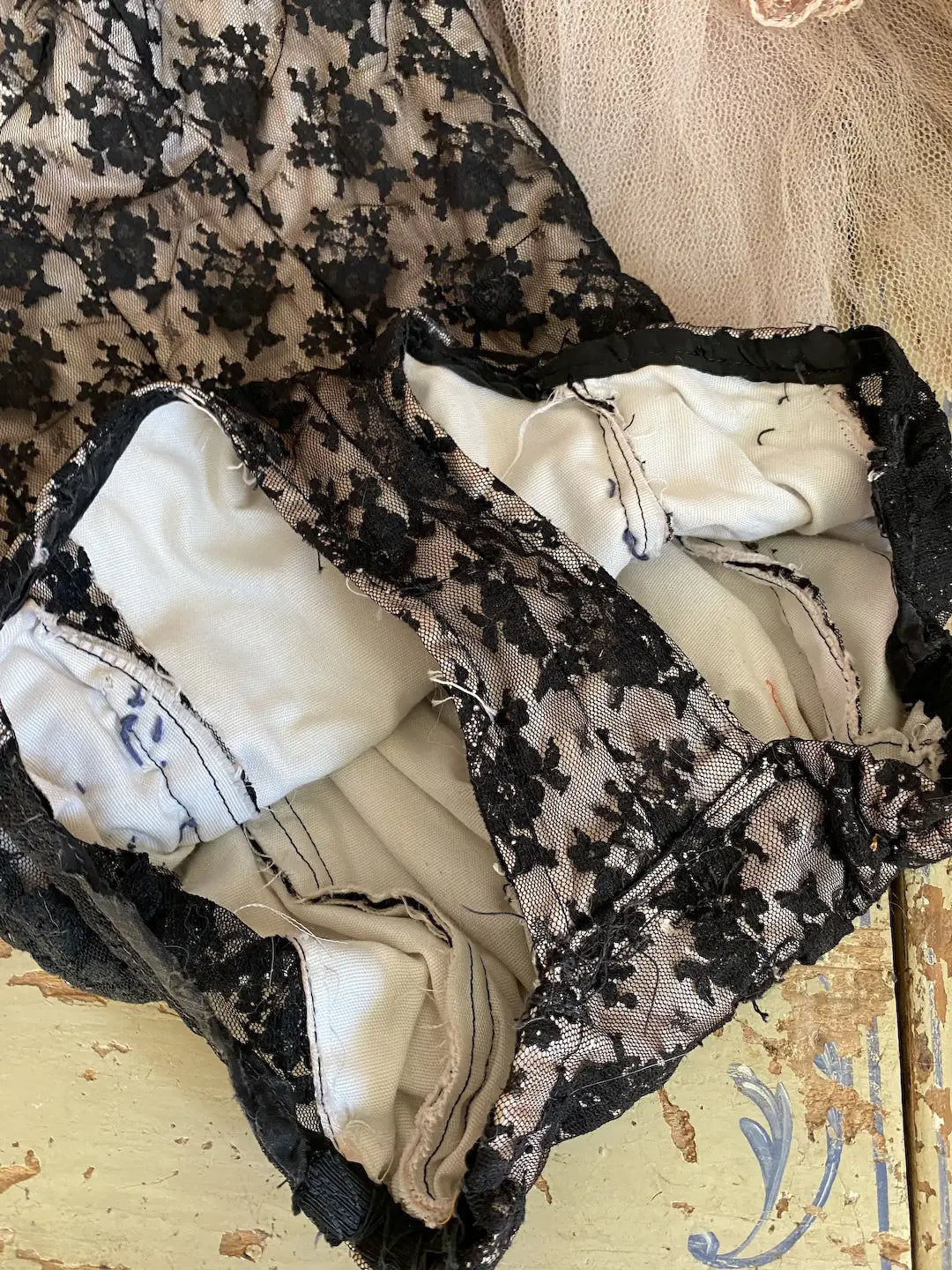 Vintage Burlesque Costume Black Floral Lace