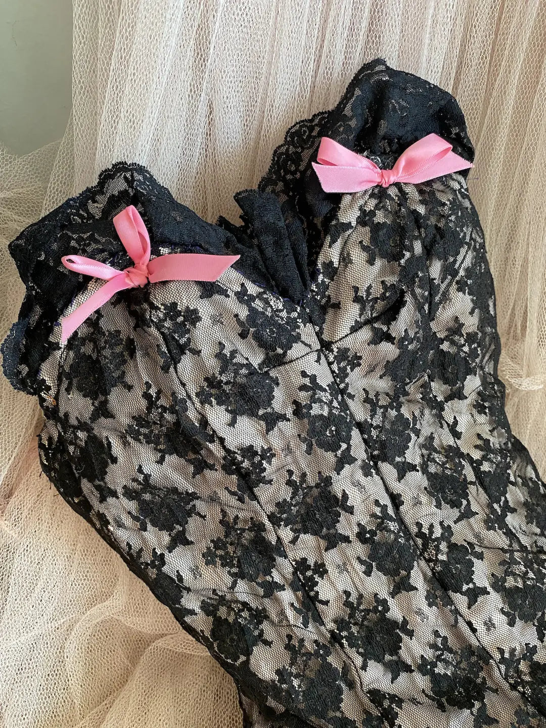 Vintage Burlesque Costume Black Floral Lace