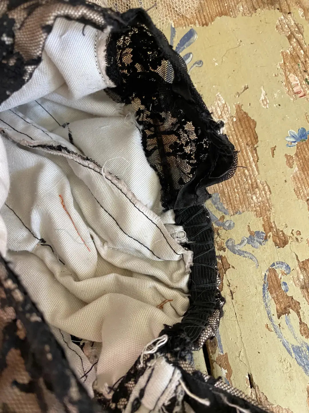 Vintage Burlesque Costume Black Floral Lace
