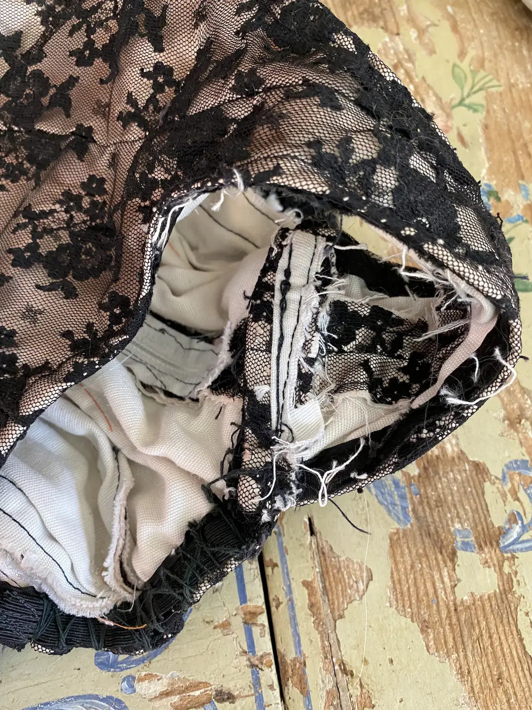 Vintage Burlesque Costume Black Floral Lace