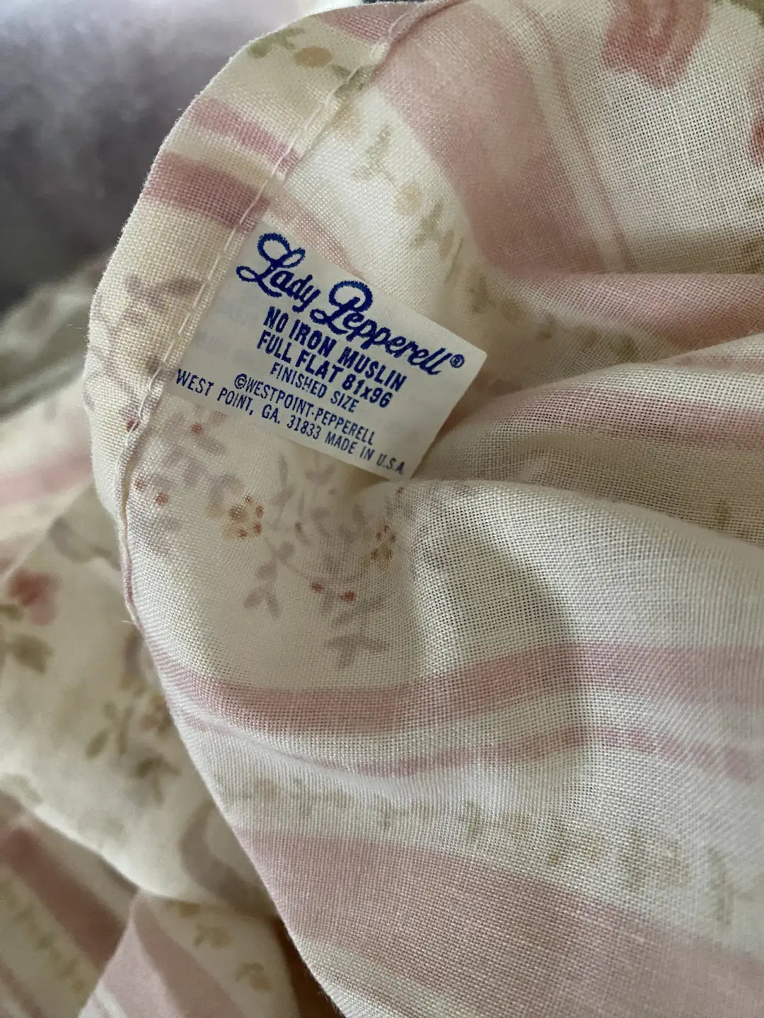 Vintage Lady Pepperell Full Flat Sheet Pillowcases Set Pink Floral Ribbon Bow Fabric