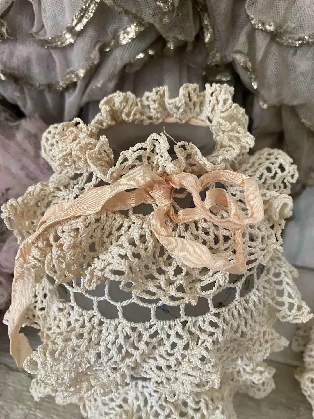 Vintage Pair Lace Ruffled Petite Boudoir Lampshade Covers