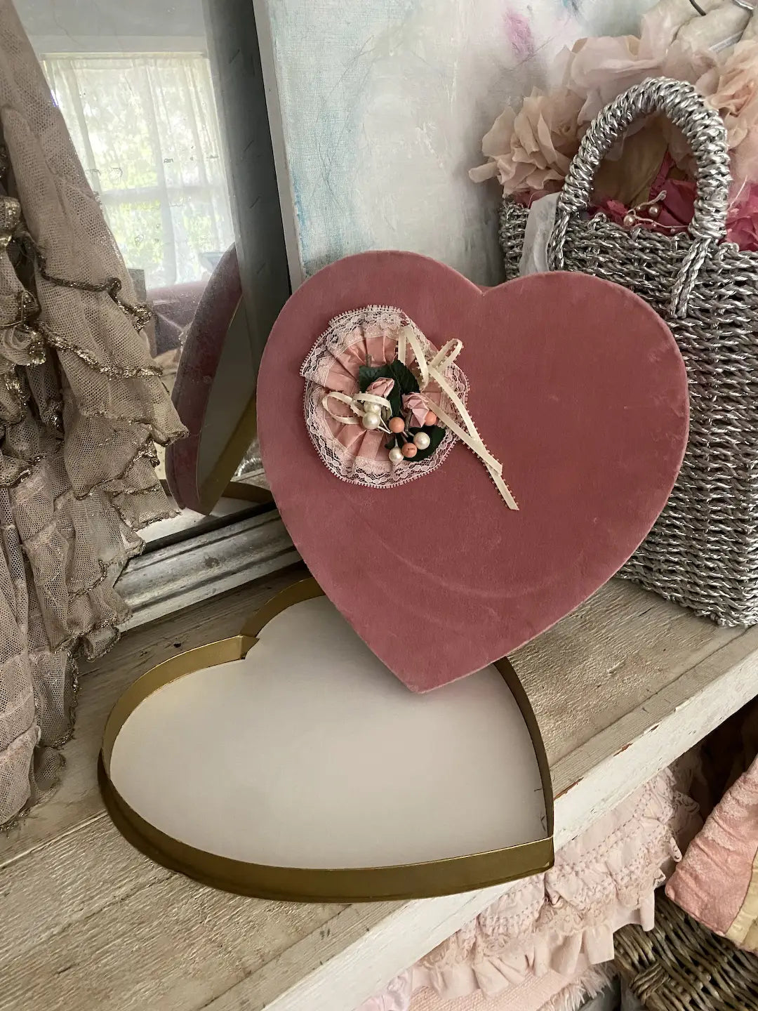 Vintage Mauve Velvet Sees Candy Box