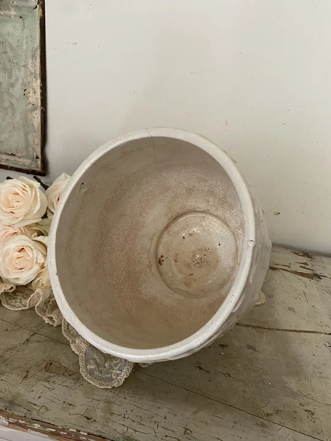 Vintage Satin White Pottery Pot Vase