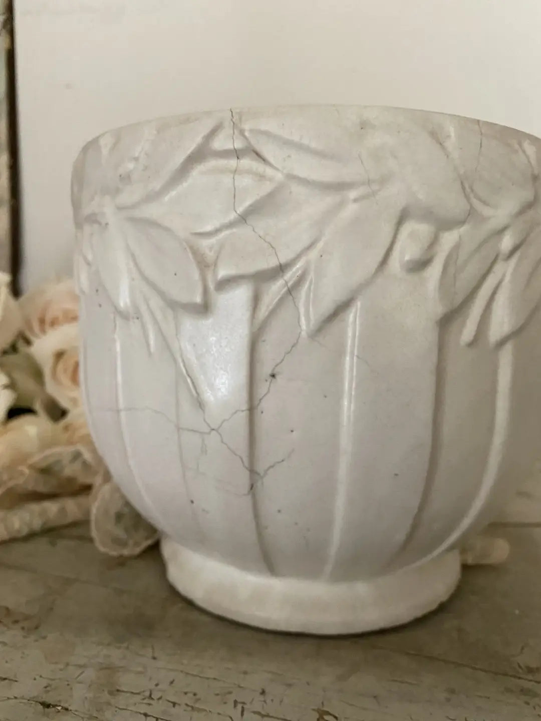 Vintage Satin White Pottery Pot Vase