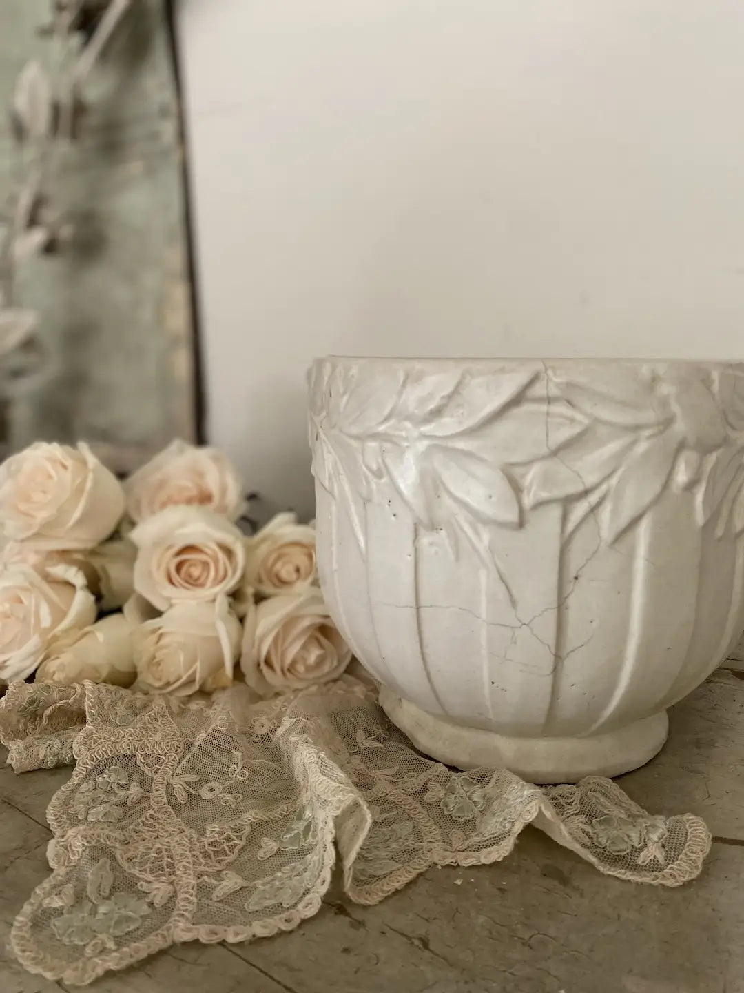 Vintage Satin White Pottery Pot Vase