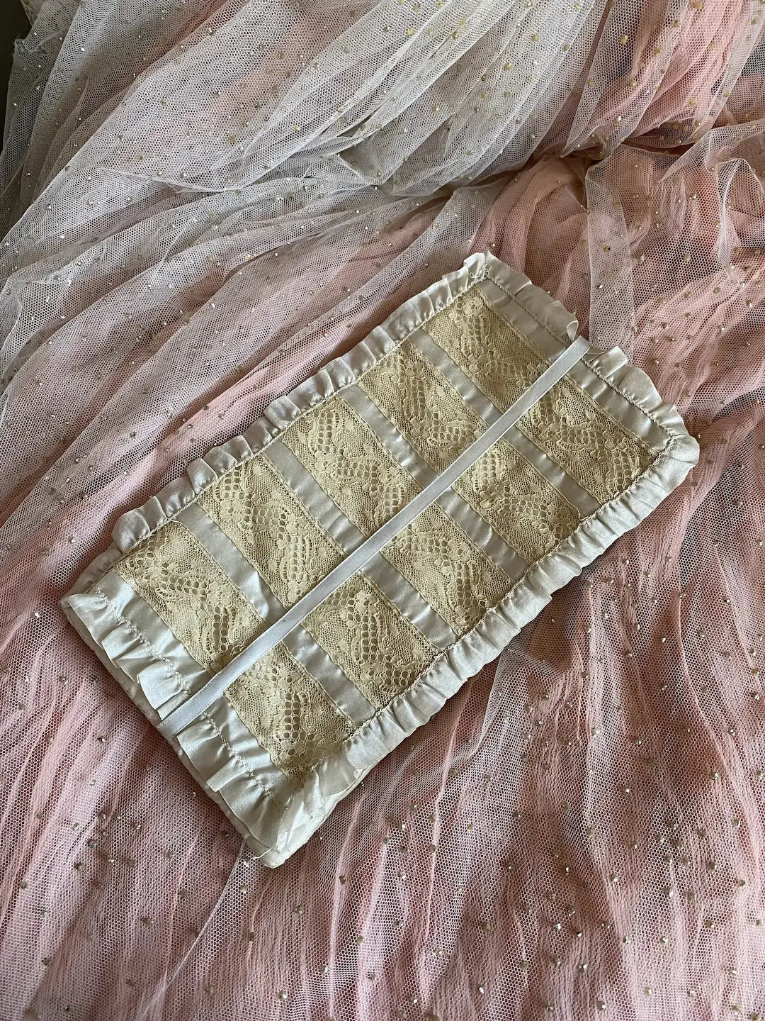 Vintage Blue Silk Lace Hankie Holder