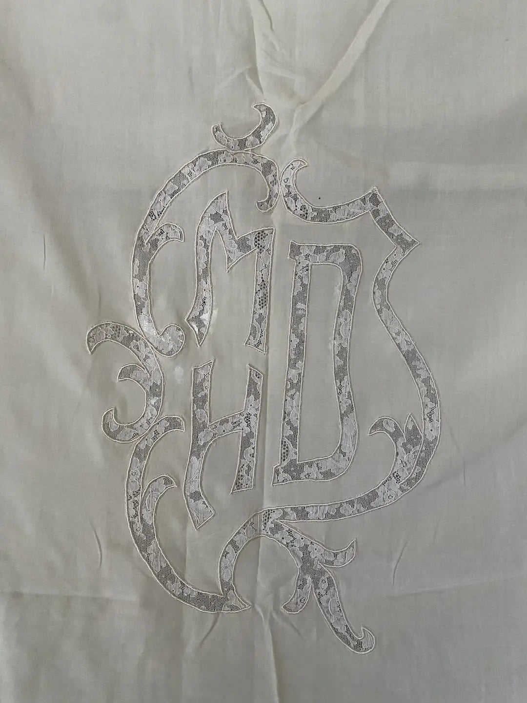 Vintage c1940 Bed Sheet Coverlet Lace Monogram