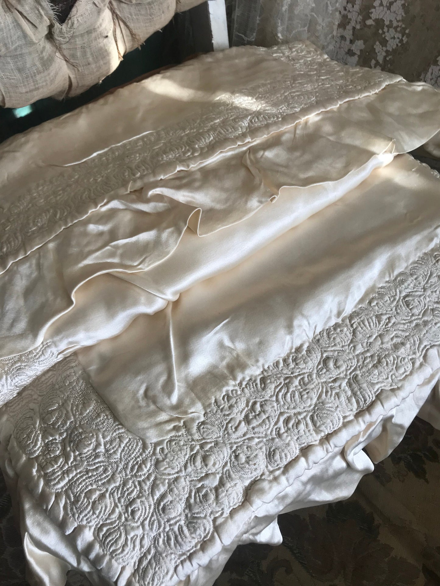 Antique Silk Baby Crib Christening Blanket