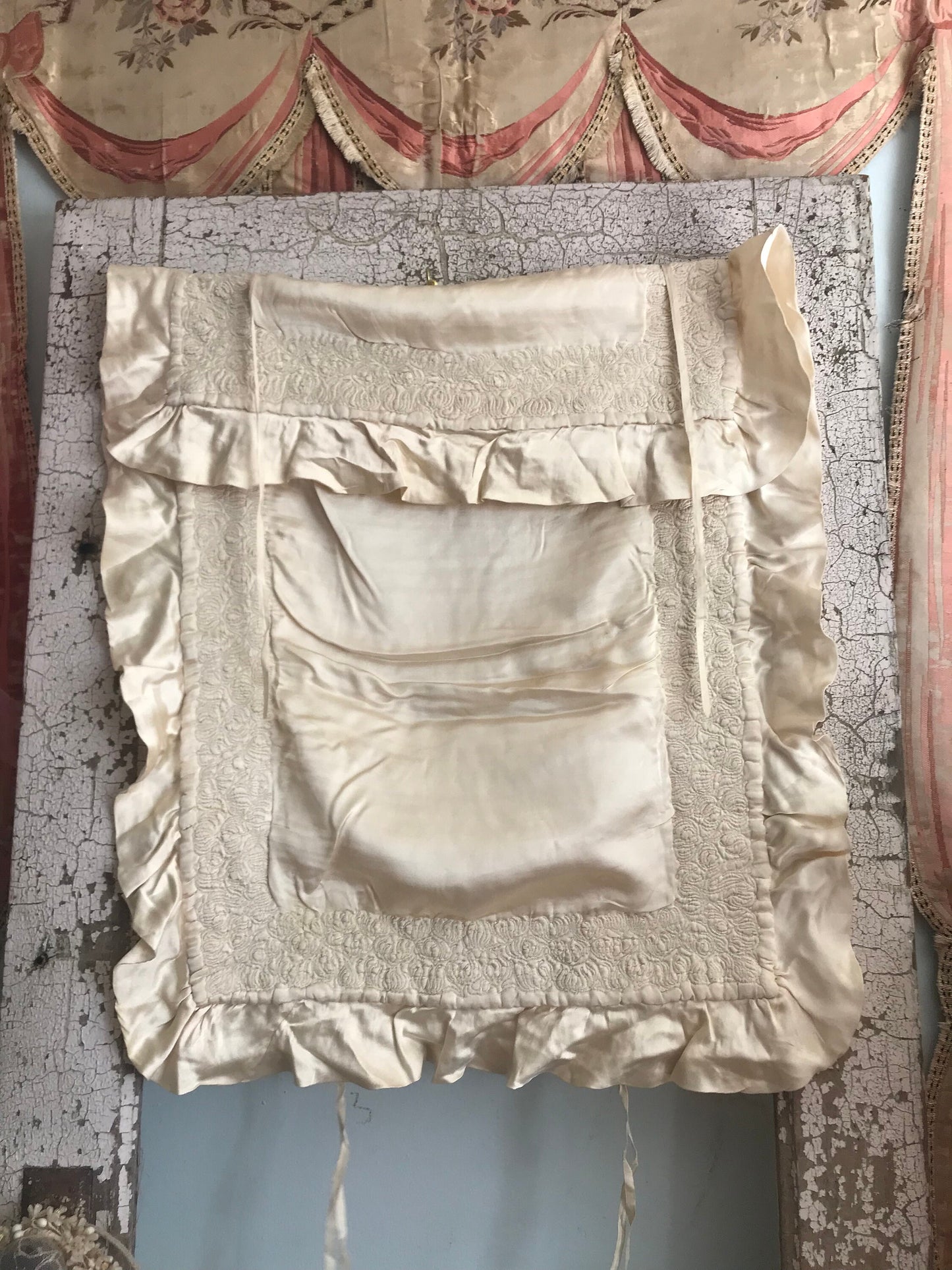 Antique Silk Baby Crib Christening Blanket