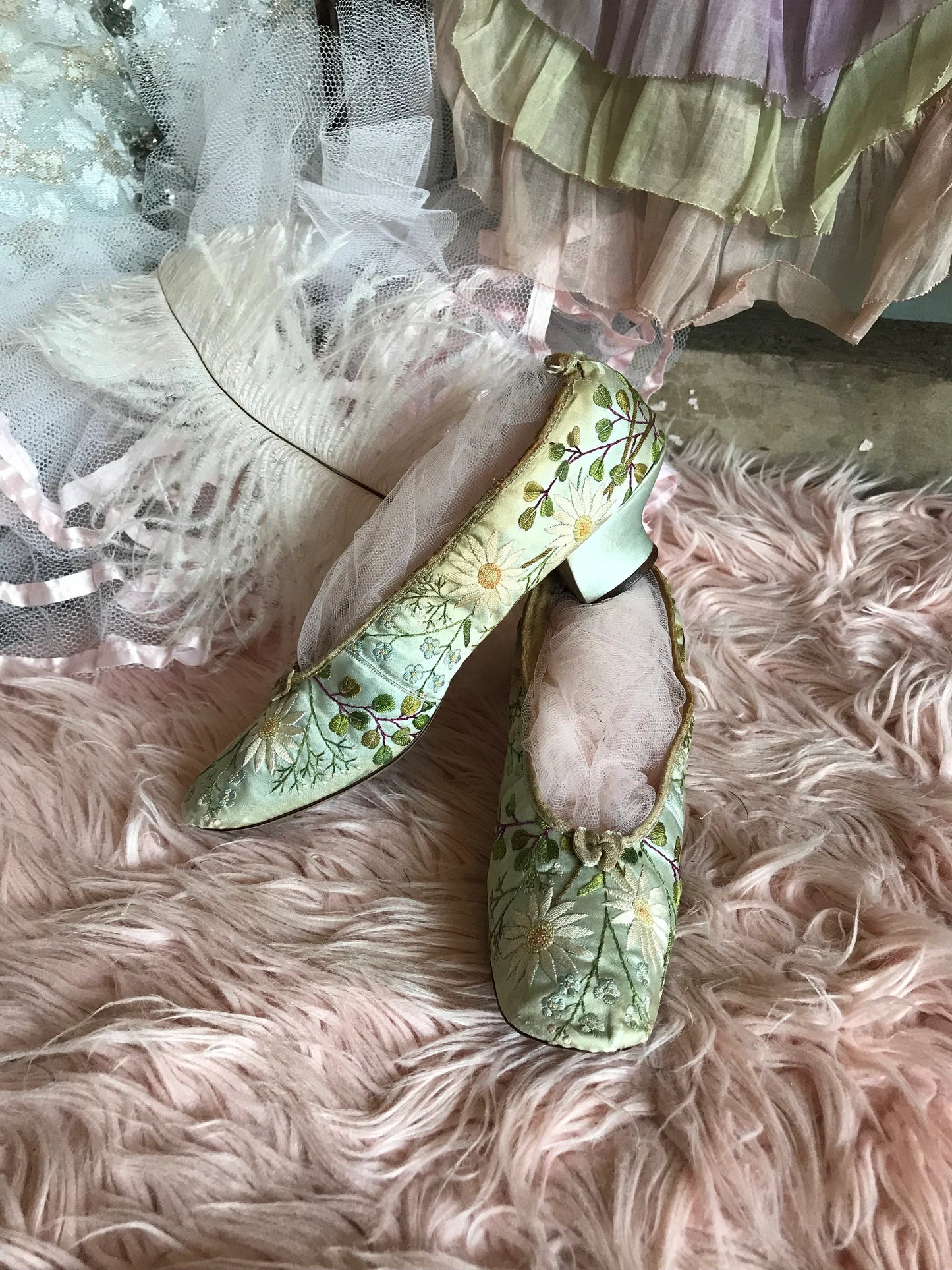 Antique Shoes Mint Green Silk