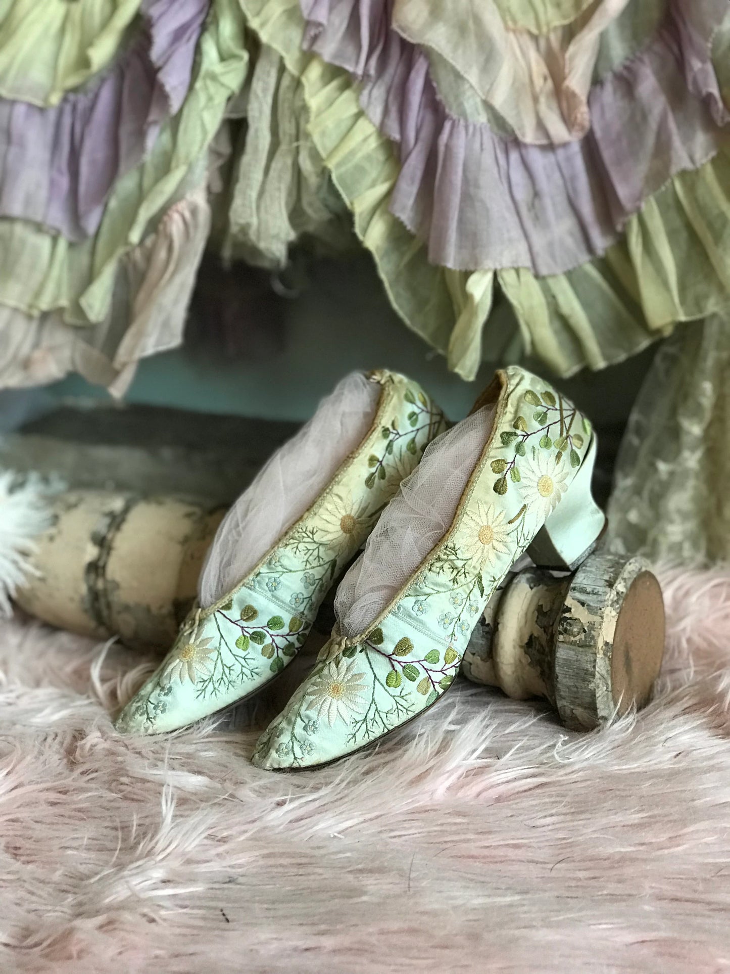 Antique Shoes Mint Green Silk