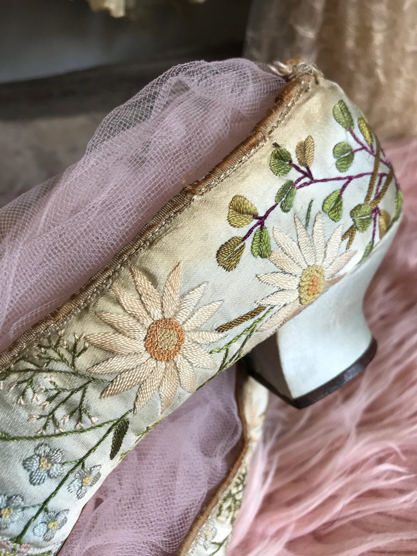 Antique Shoes Mint Green Silk